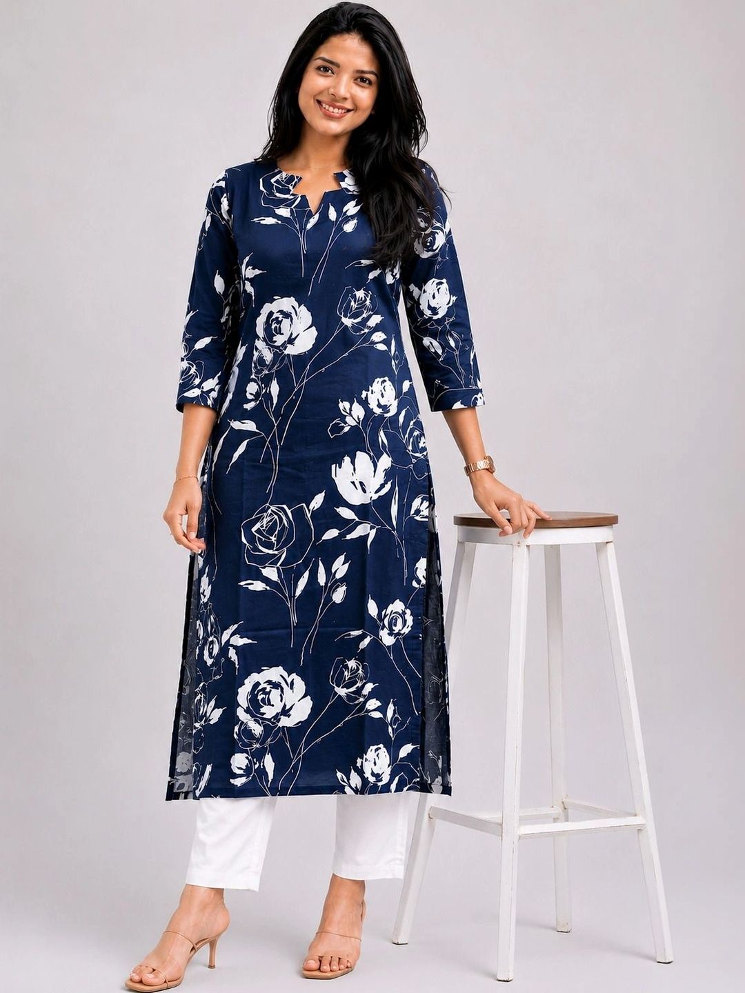 Lugru Collection Women Floral Printed V-Neck Kurti-picture-54