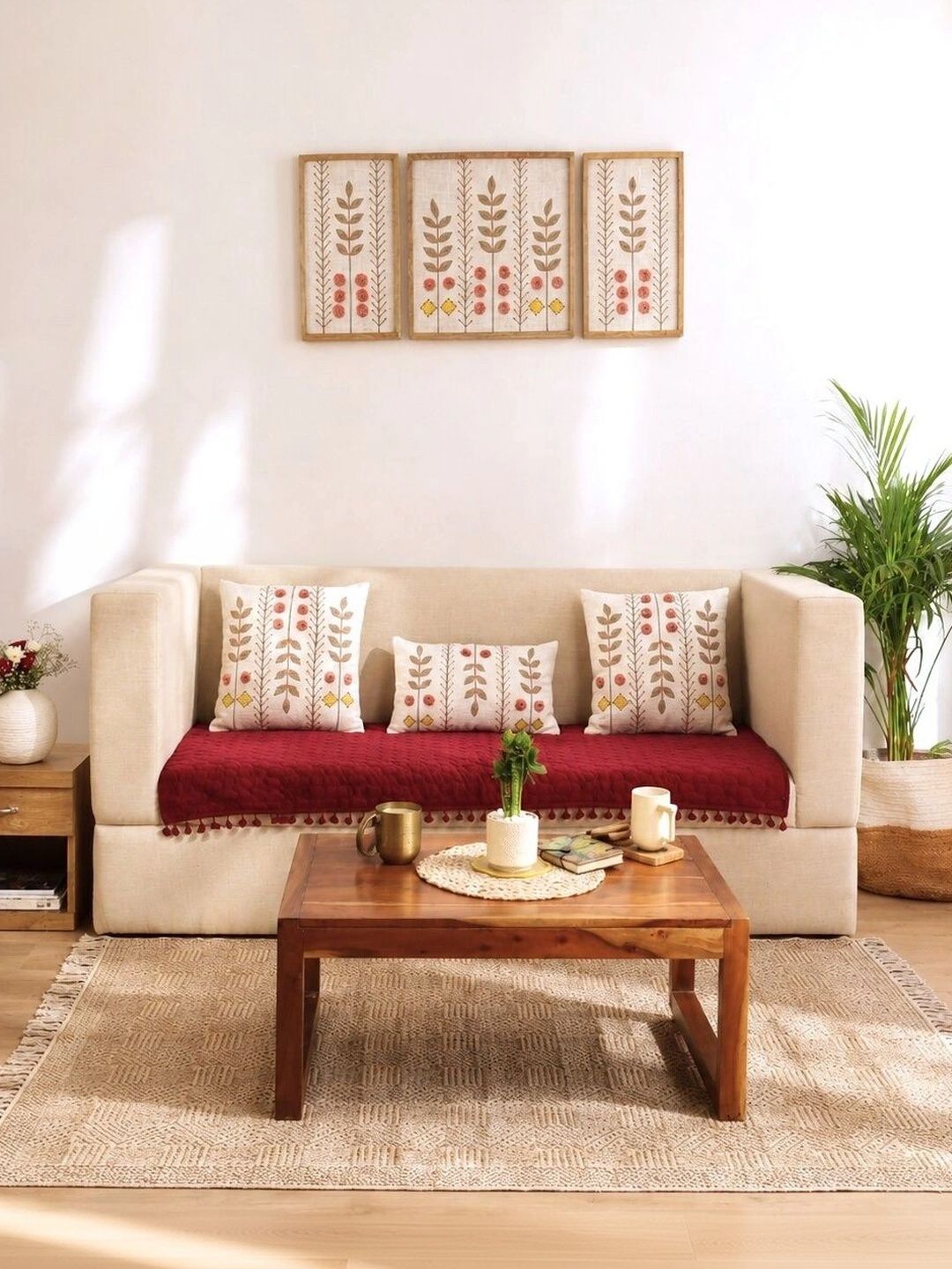eyda Maroon Printed 4 Piece Sofa Cover Without Arms-picture-29
