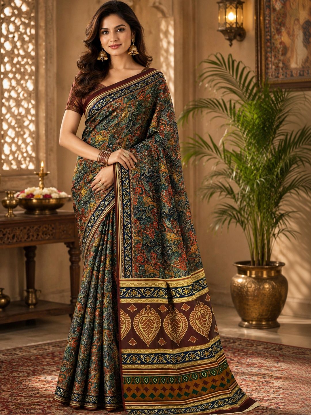 SANGAM PRINTS Paisley Pashmina Tussar Saree-picture-23