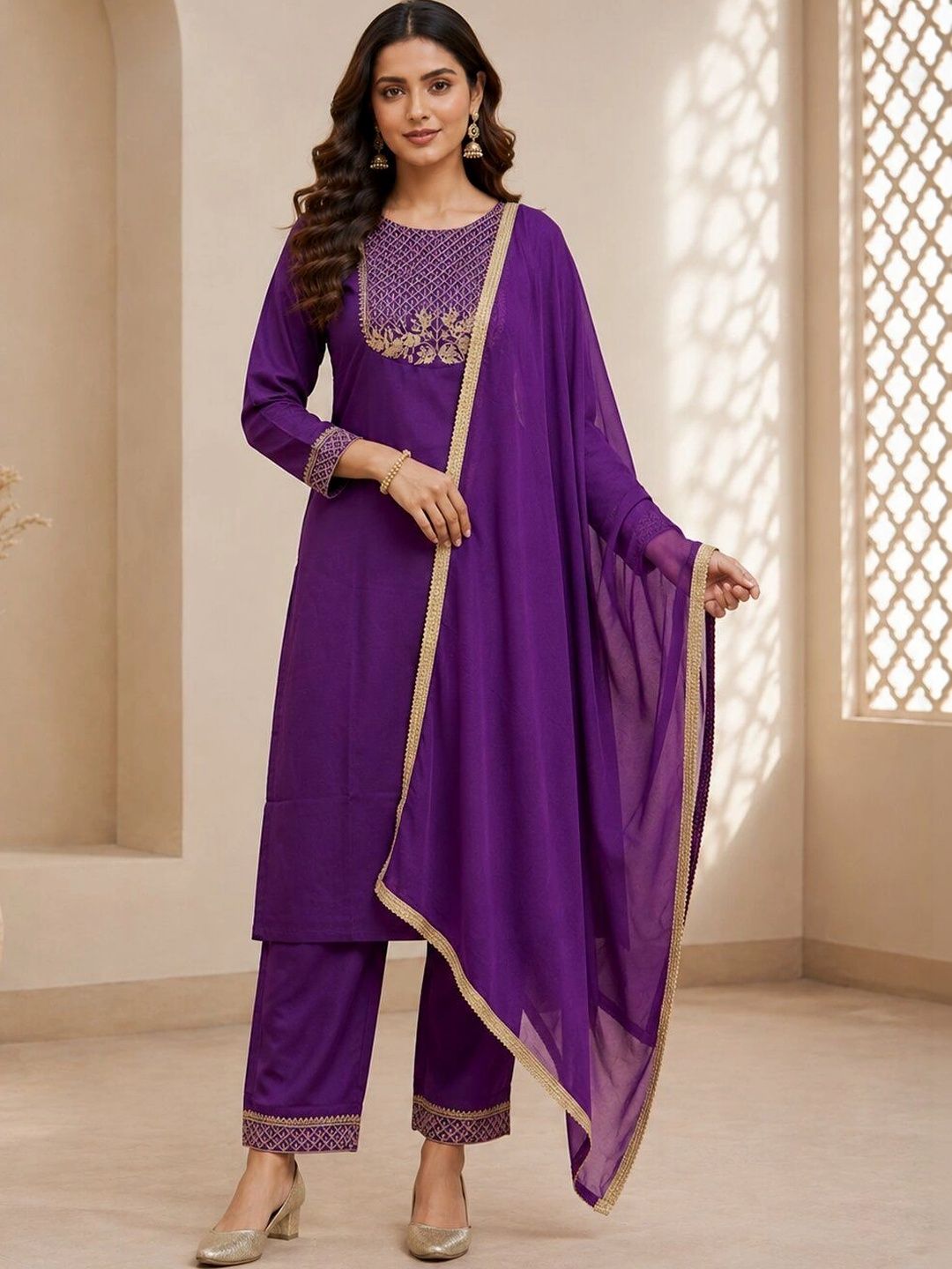 niva fashion Women Ethnic Motifs Embroidered Regular Thread Work Kurta with Trousers & With Dupatta-picture-13