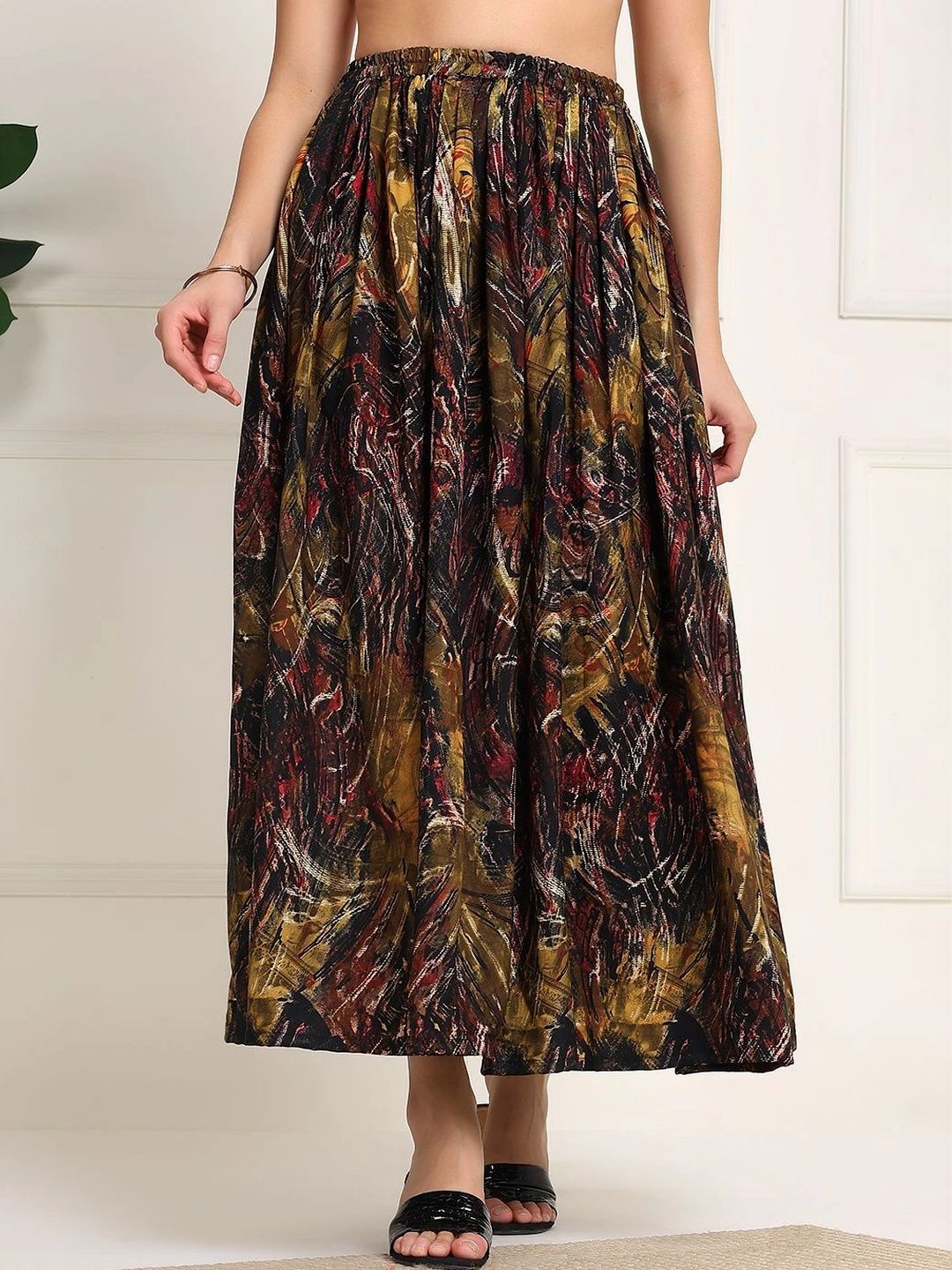 Kahara Women Crepe Abstract Maxi Flared Skirt-picture-18
