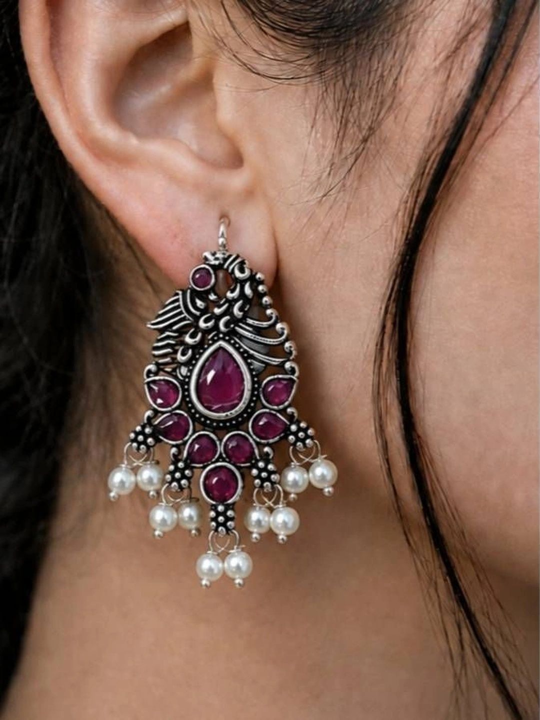 THE GLAM POUCH Peacock Shaped Drop Earrings-image-48
