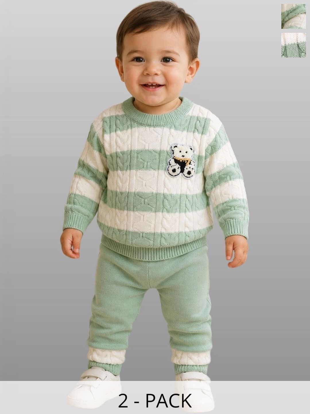 MICROPOLO Unisex Kids Cable Knit Striped Woollen Pullover-picture-44