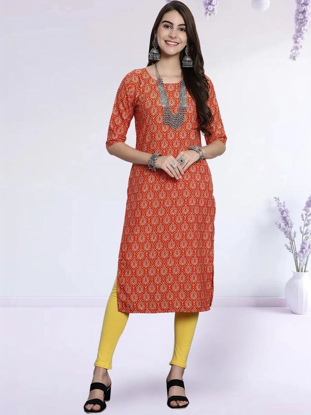 HERE&NOW Women Ethnic Motifs Printed Crepe Kurta-picture-41