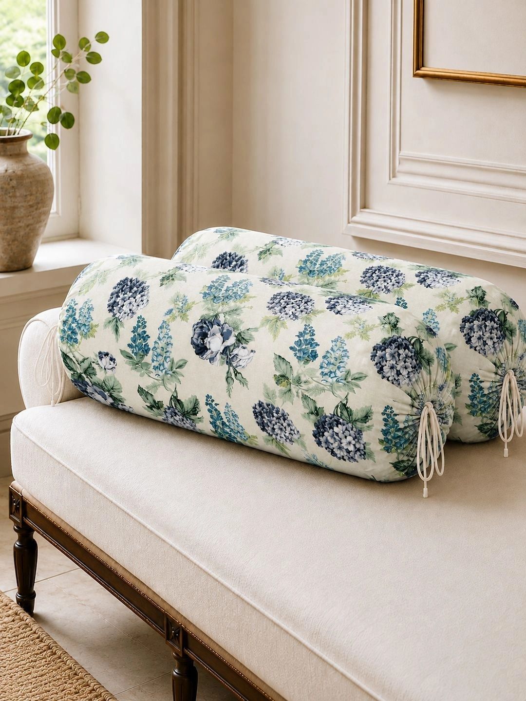 Aura 2-Pcs White & Blue Printed Pure Cotton Bolster Covers-picture-39