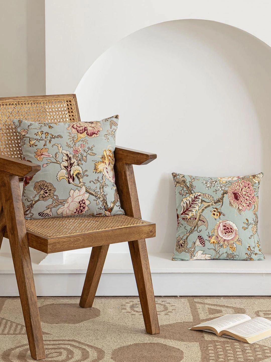 Myntra Elegant Homes Green Set of 2 Floral Square Cushion Covers-picture-34