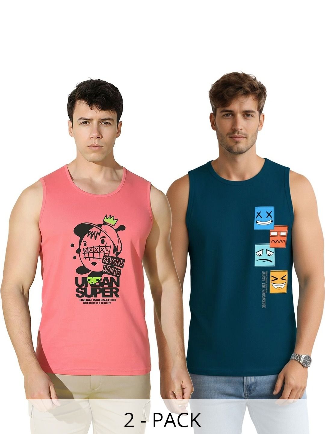 MINISTRY OF FRIENDS Pack of 2 Printed Cotton Gym Vest-picture-23