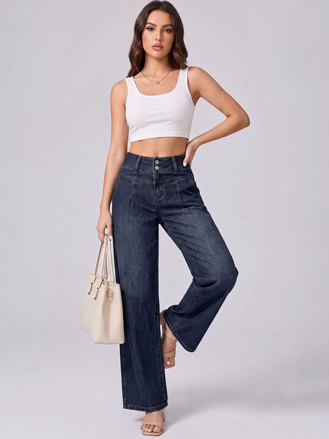 DressBerry Women Comfort Wide Leg High-Rise Stretchable Jeans-picture-49