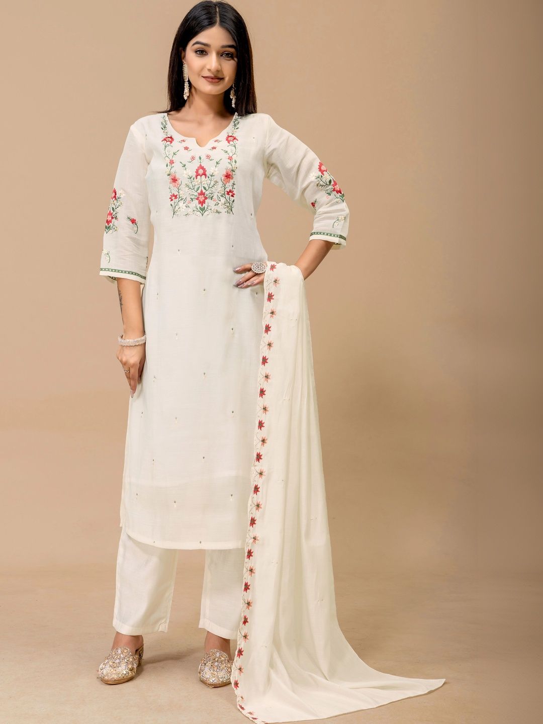 Maroosh Women Floral Embroidered Regular Thread Work Kurta with Trousers & With Dupatta-picture-37