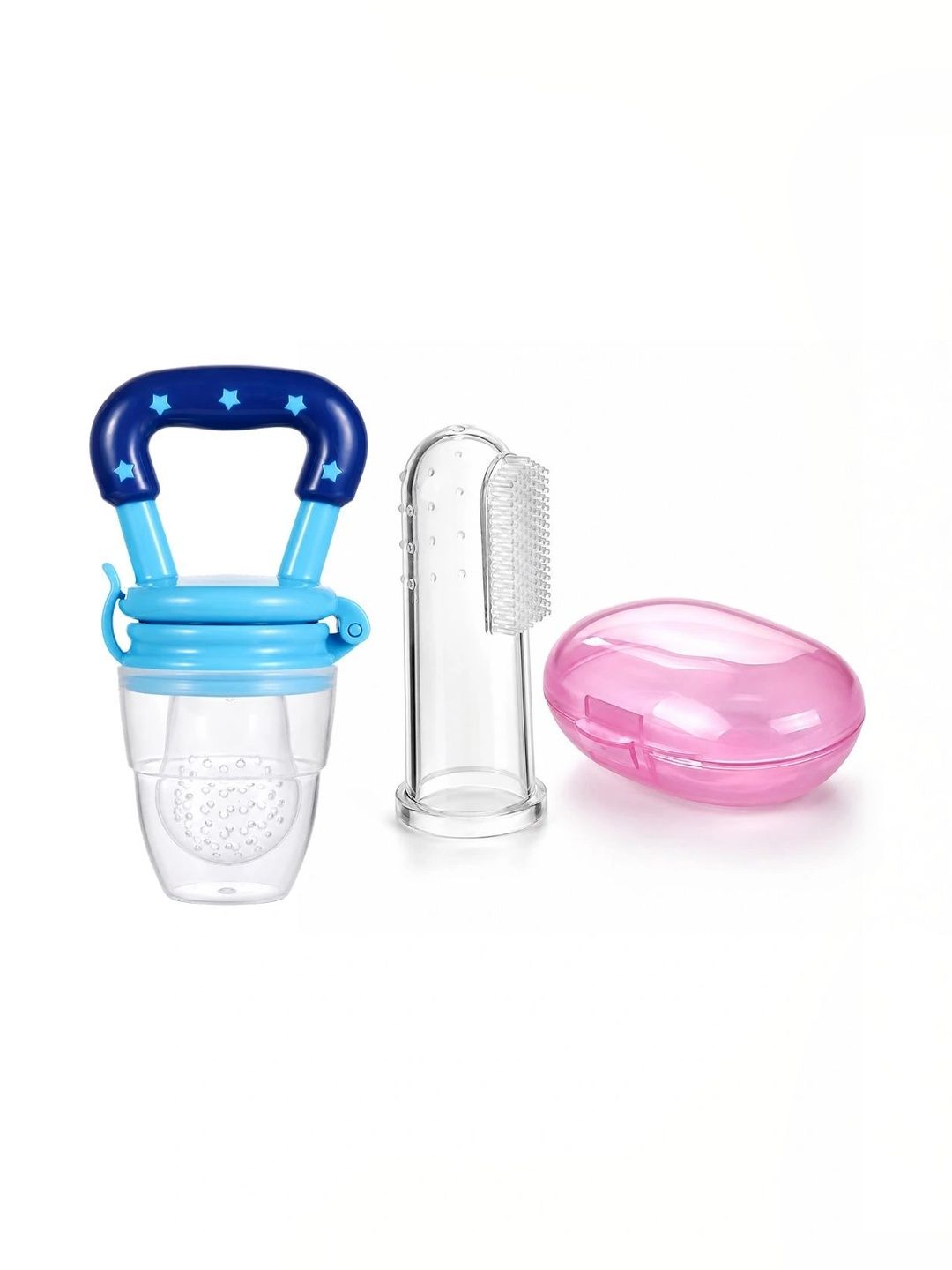 Crescent Infants Set Of 2 Blue Food-Grade Fruit Food Feeder Nibbler & Finger Brush-picture-30