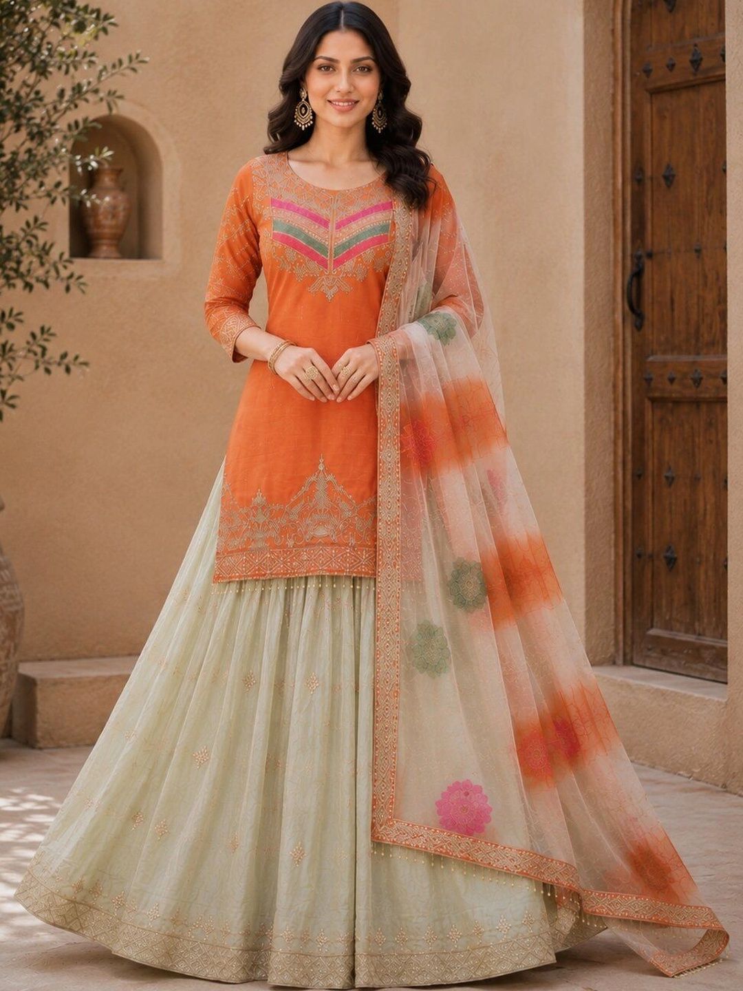 niva fashion Women Ethnic Motifs Embroidered Regular Thread Work Kurta with Skirt & With Dupatta-picture-37