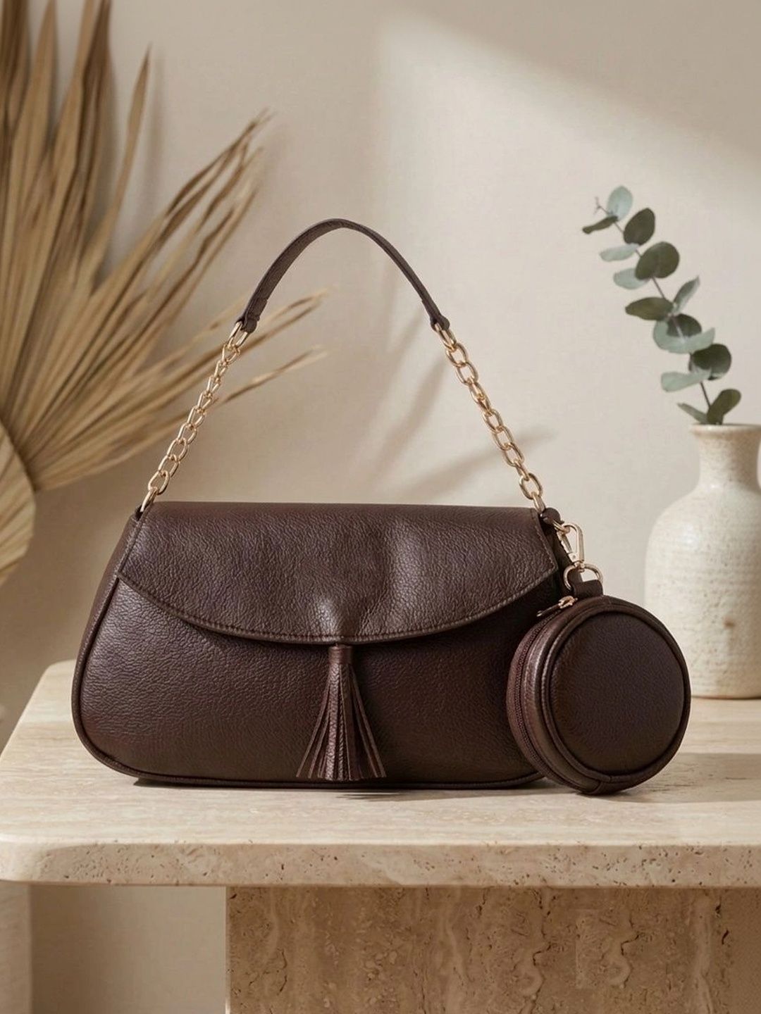 AshcrafZee Textured PU Shoulder Bag with Tasselled-image-7