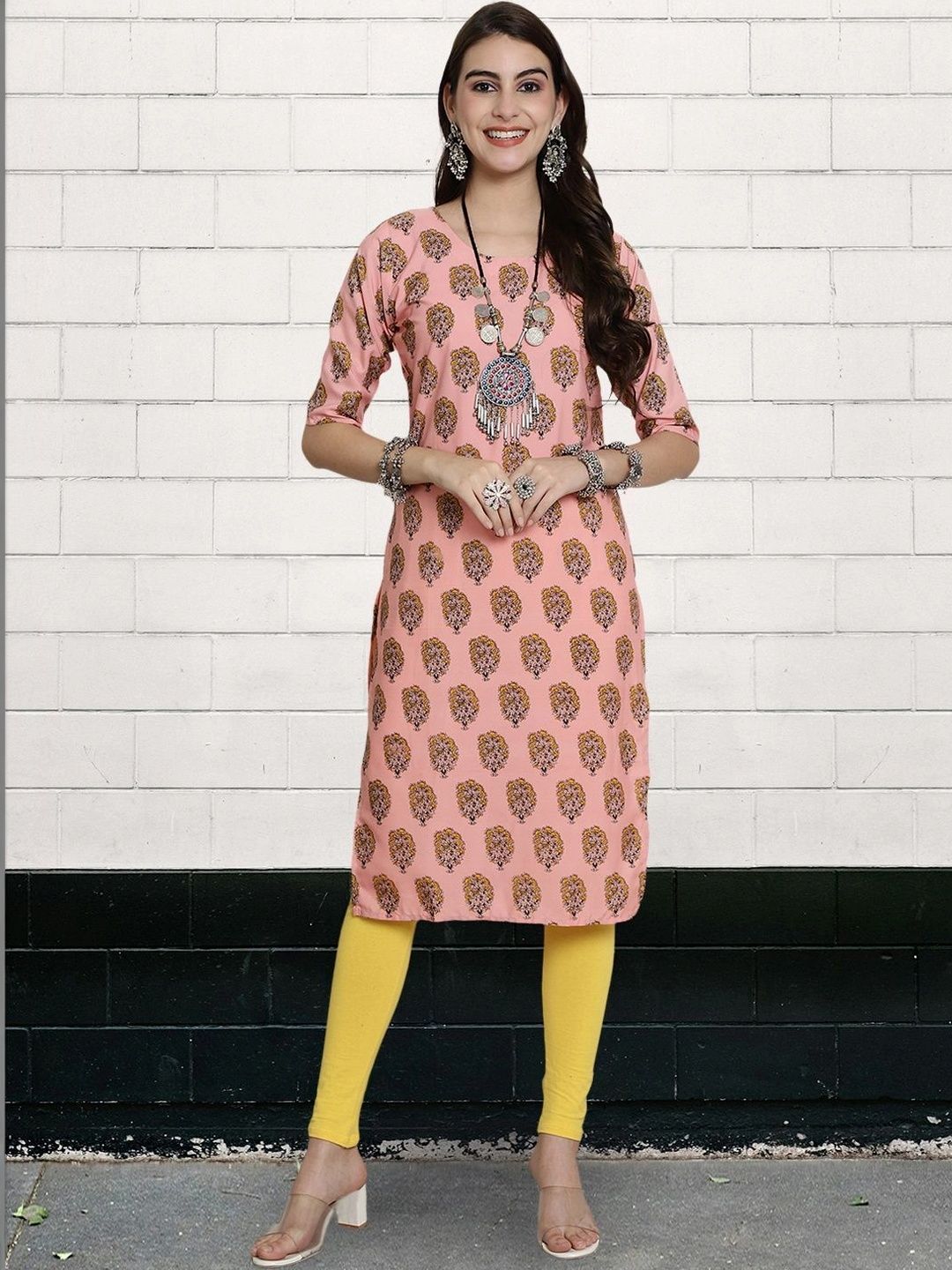 HERE&NOW Women Ethnic Motifs Printed Crepe Kurta-picture-28