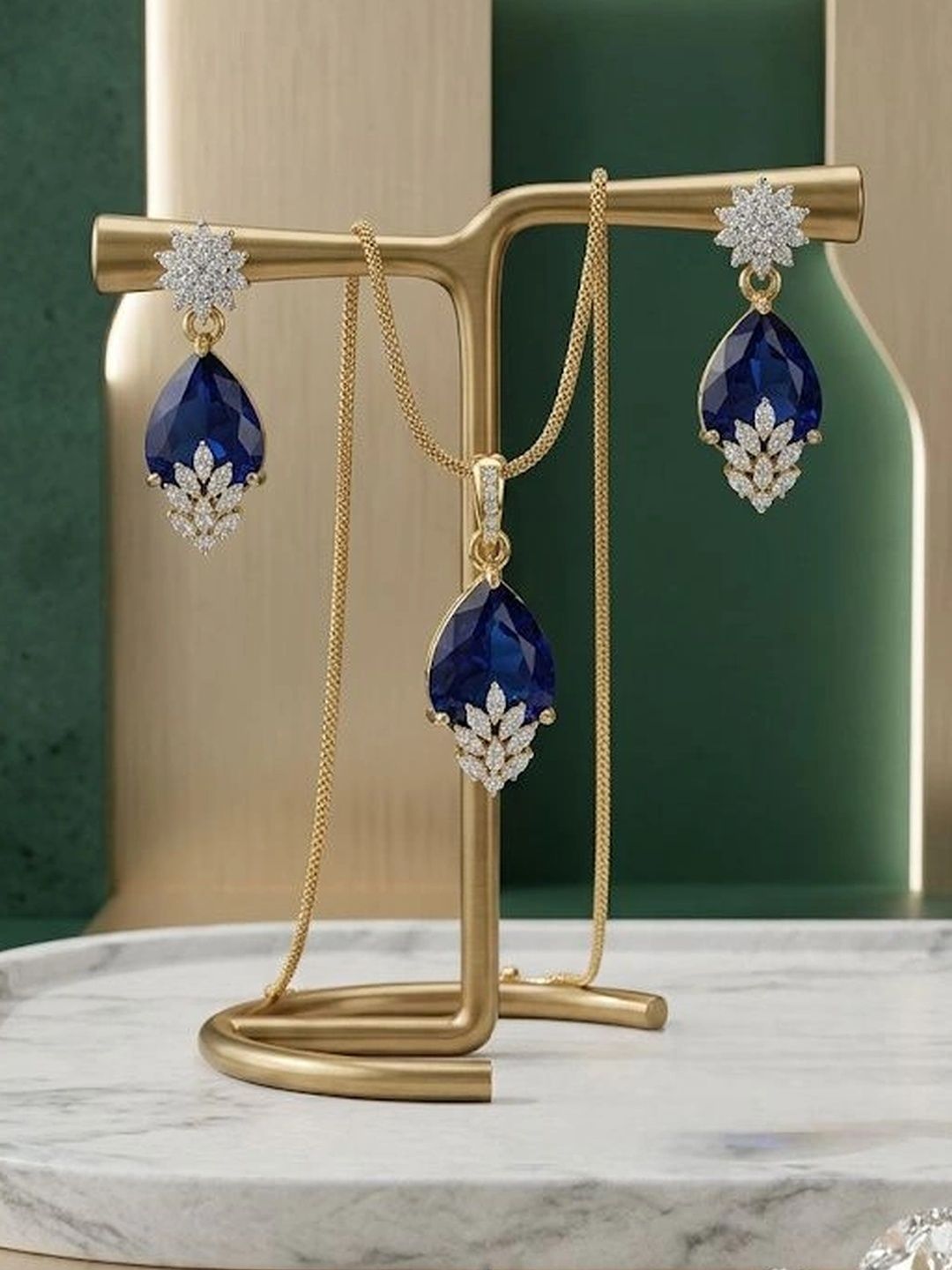 Ak Fashion Rose Gold-Plated Stone-Studded Pendant and Earrings-picture-13