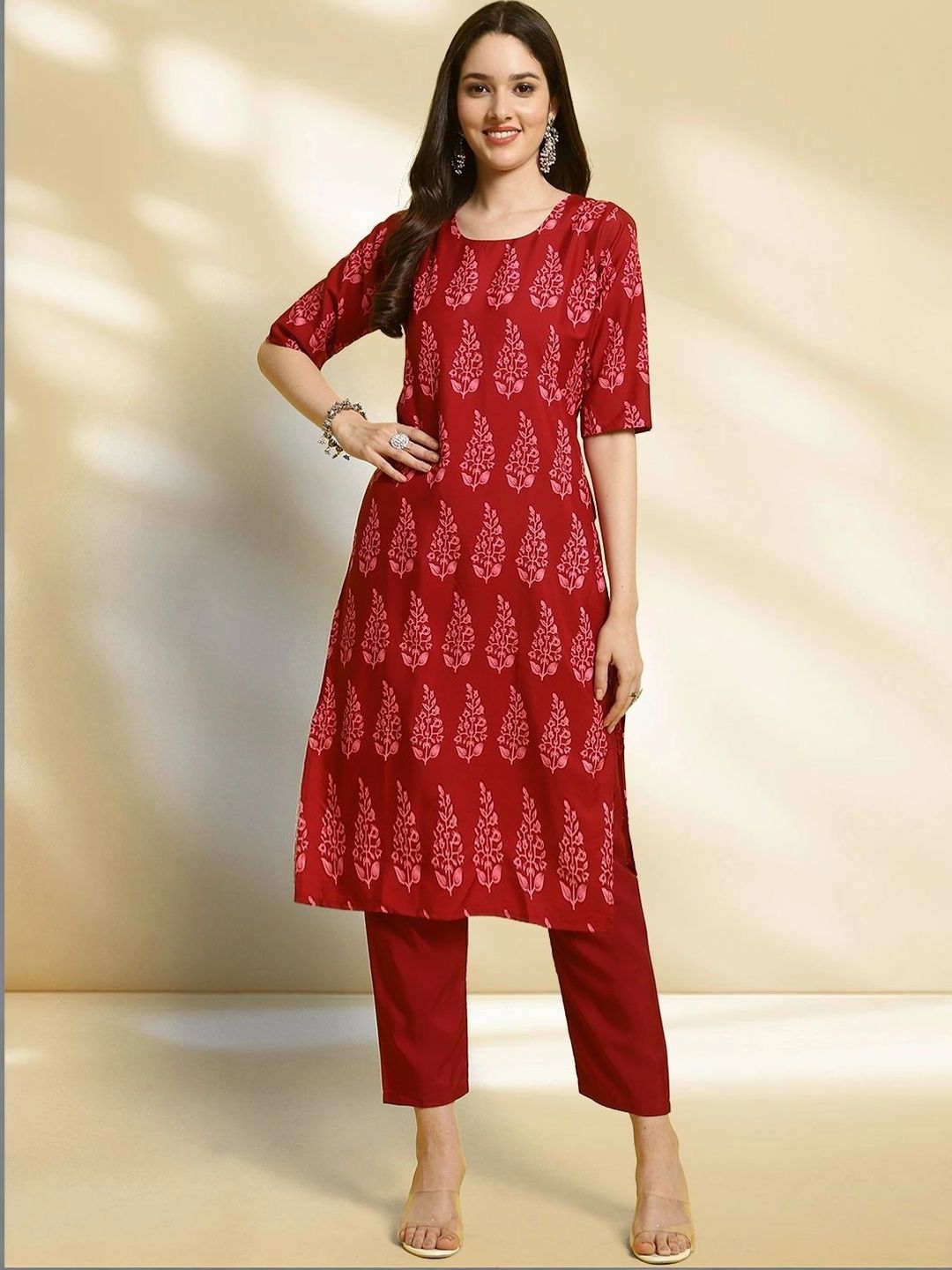 HERE&NOW Women Ethnic Motifs Printed Indie Prints Crepe Kurta-picture-24