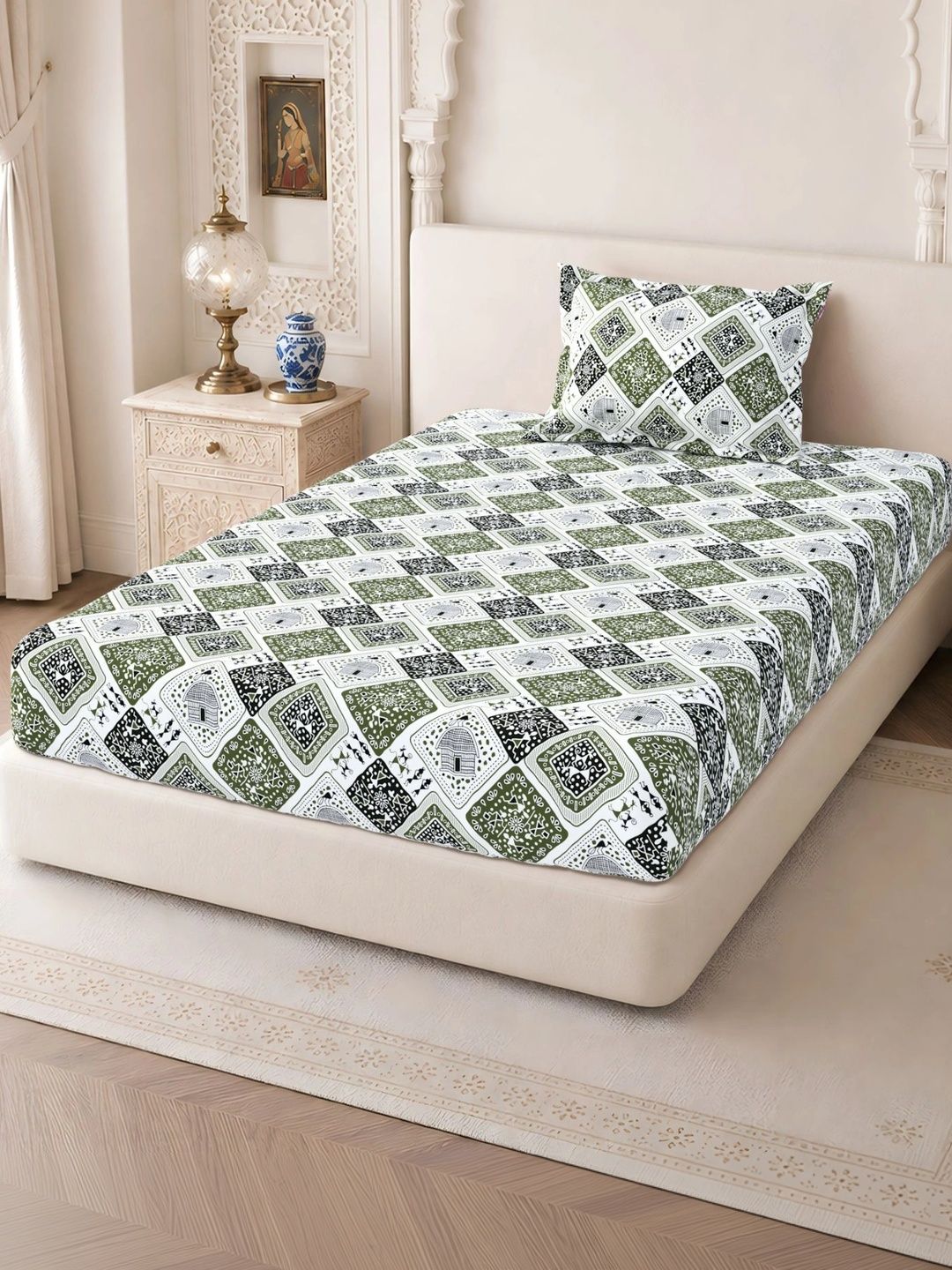 Homeful Style Green 160 TC Single Bedsheet with 1 Pillow Covers-image-15