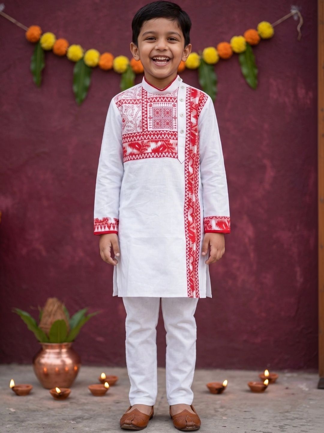 NFC CREATION Boys Ethnic Motifs Embroidered Regular Pure Cotton Kurta with Pyjamas-picture-38