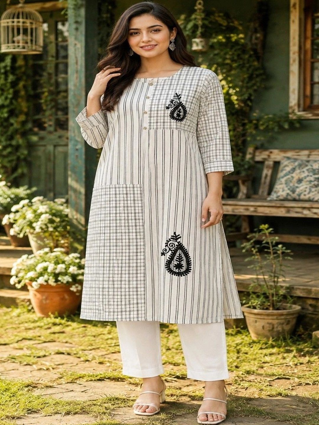 LEBBISKA Printed Patchwork Pure Cotton Handloom Patchwork Kurti-picture-13
