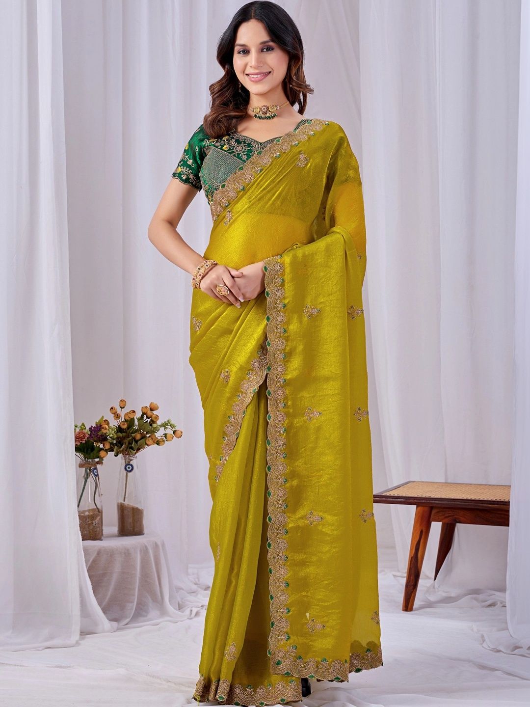 all about you Floral Embroidered Poly Chiffon Designer Saree-picture-30