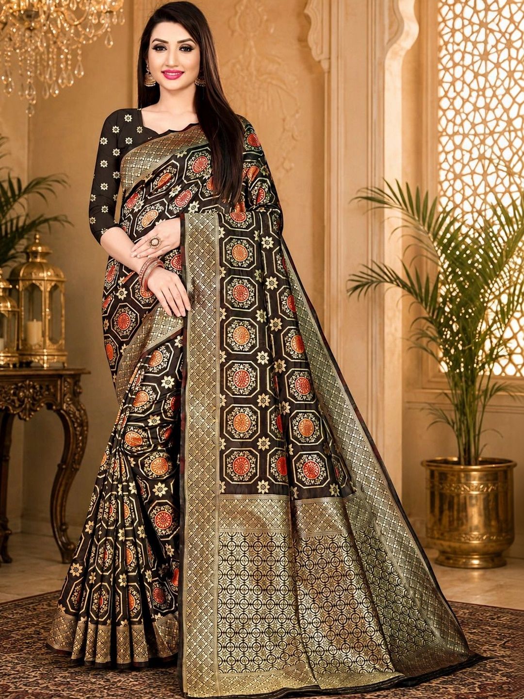 TINA FASHION Woven Design Zari Art Silk Fusion Banarasi Saree-picture-22