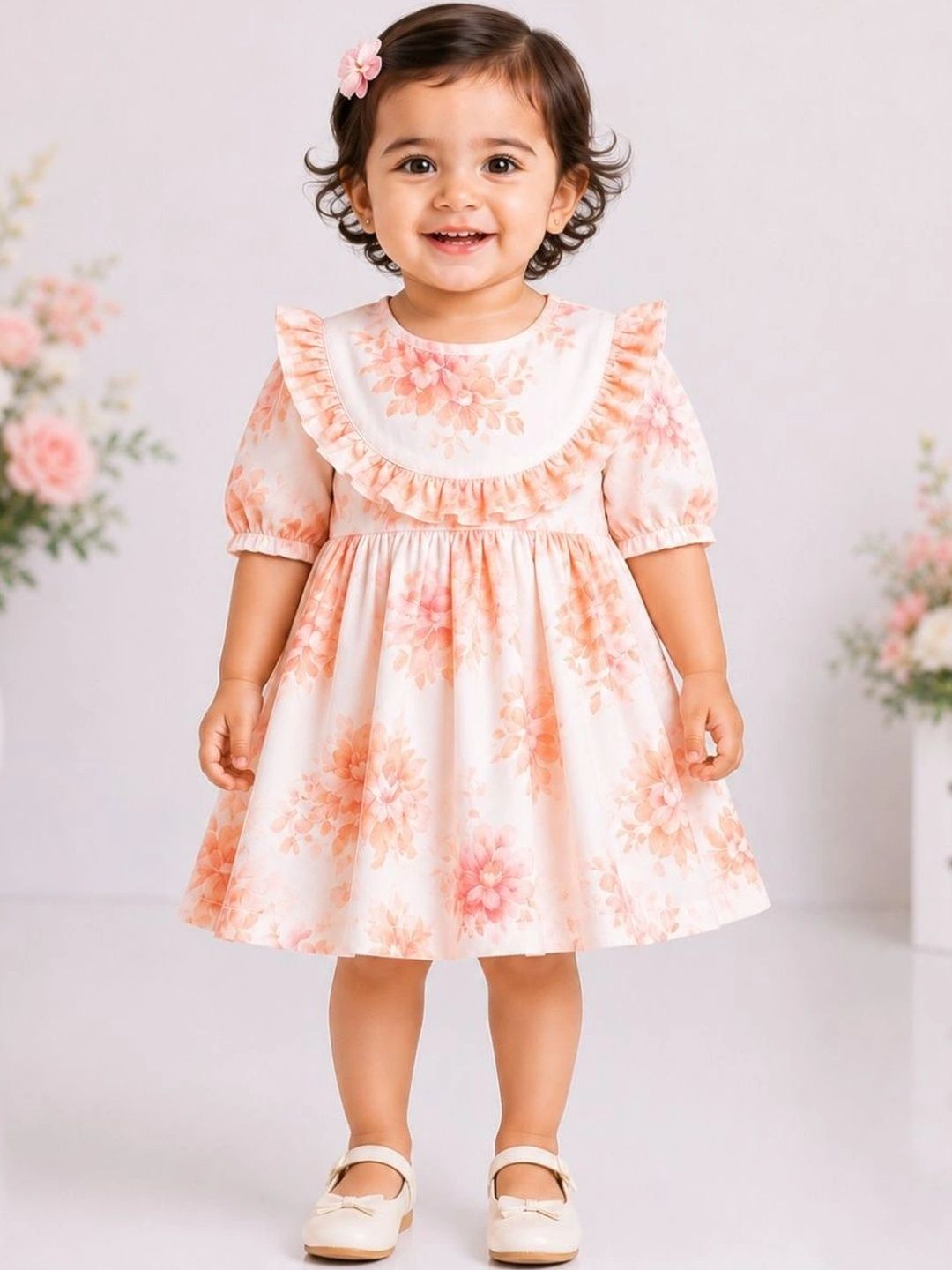 Cuddleloom Floral Print Puff Sleeve Ruffled A-Line Dress-picture-46