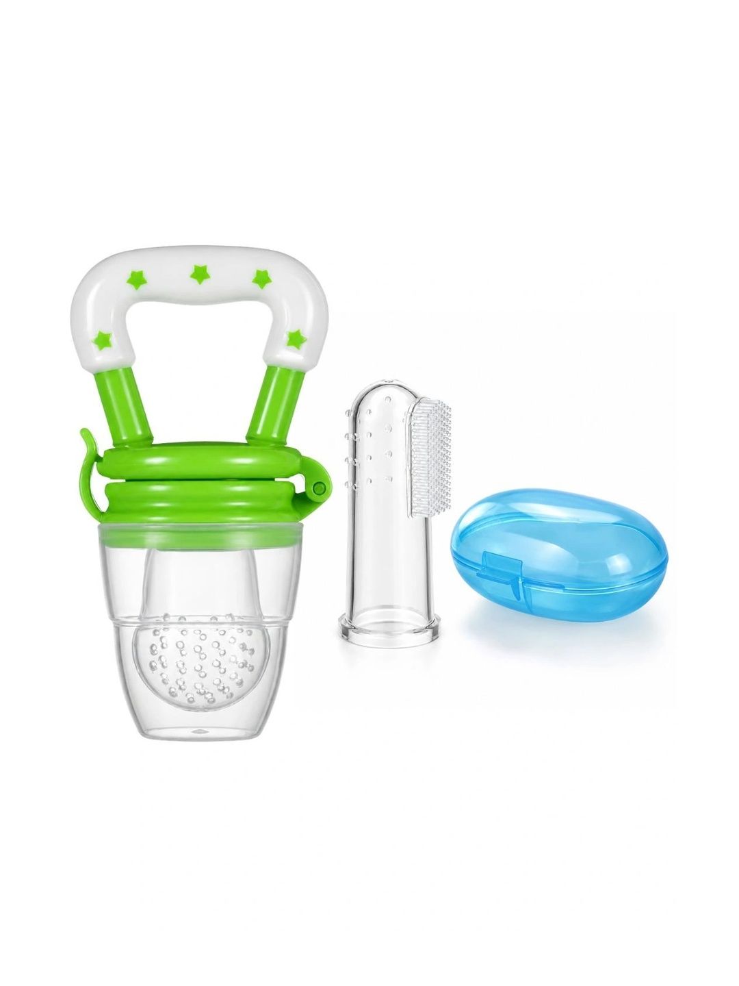 Crescent Infants Set Of 2 Transparent Food-Grade Fruit Food Feeder Nibbler & Finger Brush-picture-40