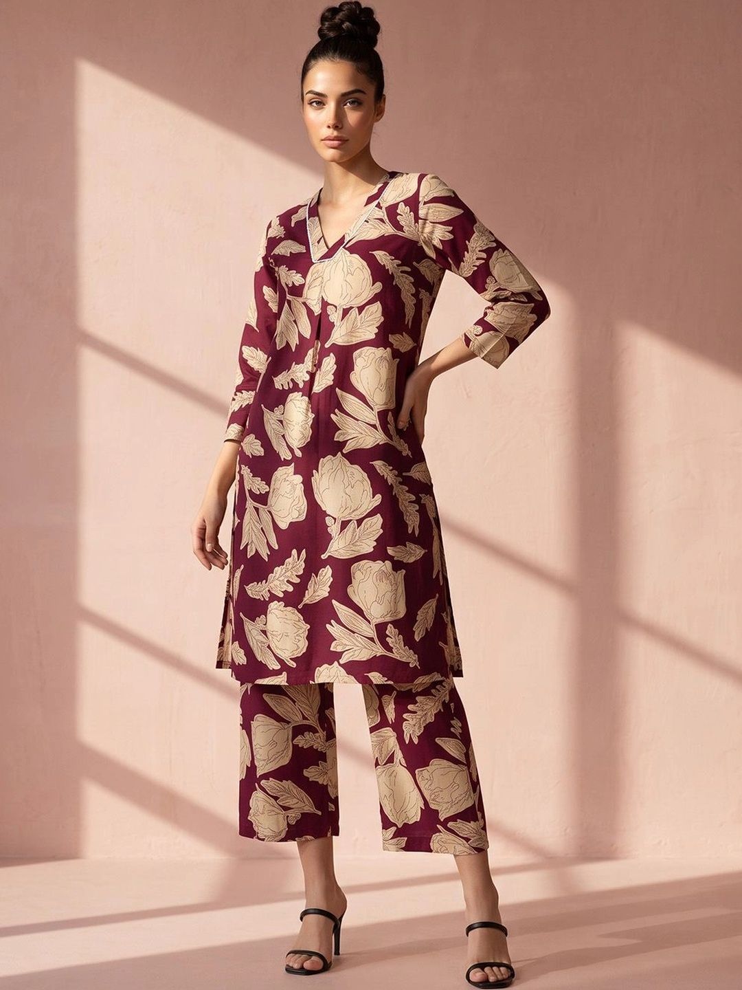 Anouk Women Floral Printed Regular Pure Cotton Kurta with Palazzos-picture-21