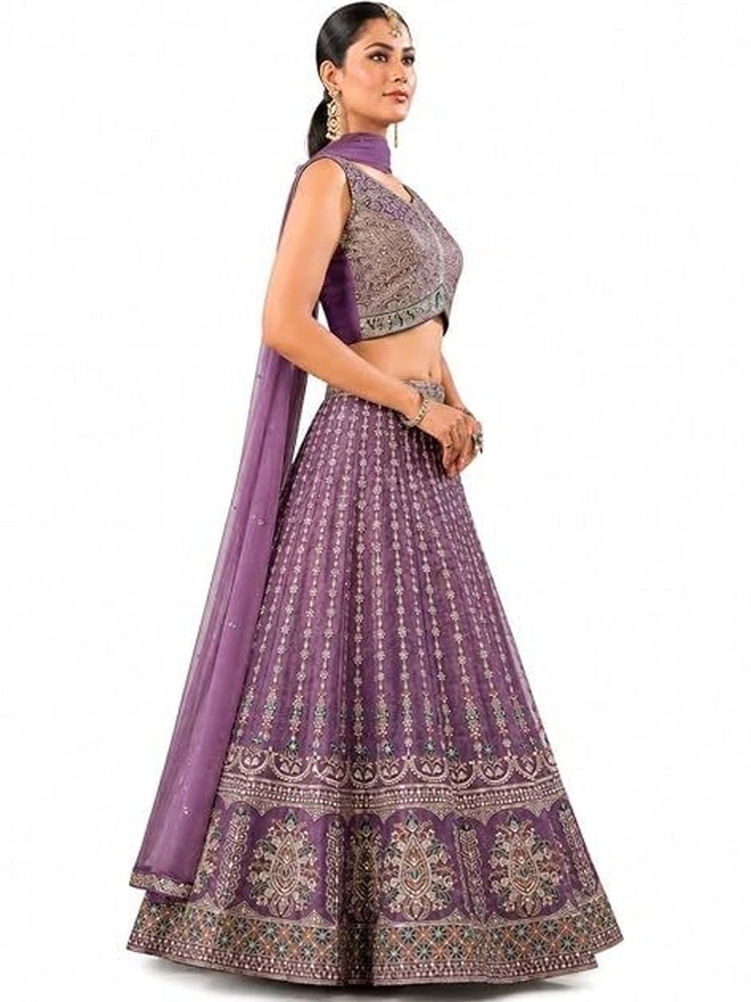 AEOY OFFICIAL Embroidered Thread Work Ready to Wear Lehenga & Blouse With Dupatta-picture-12