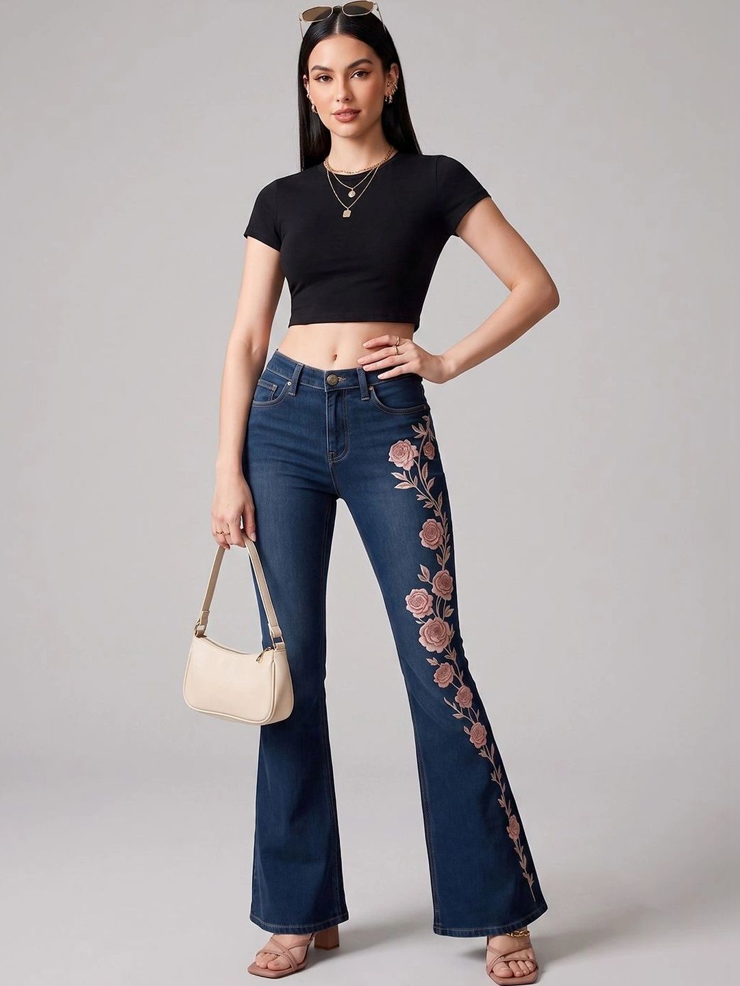 DressBerry Women Comfort Flared High-Rise Embroidered Stretchable Jeans-image-40