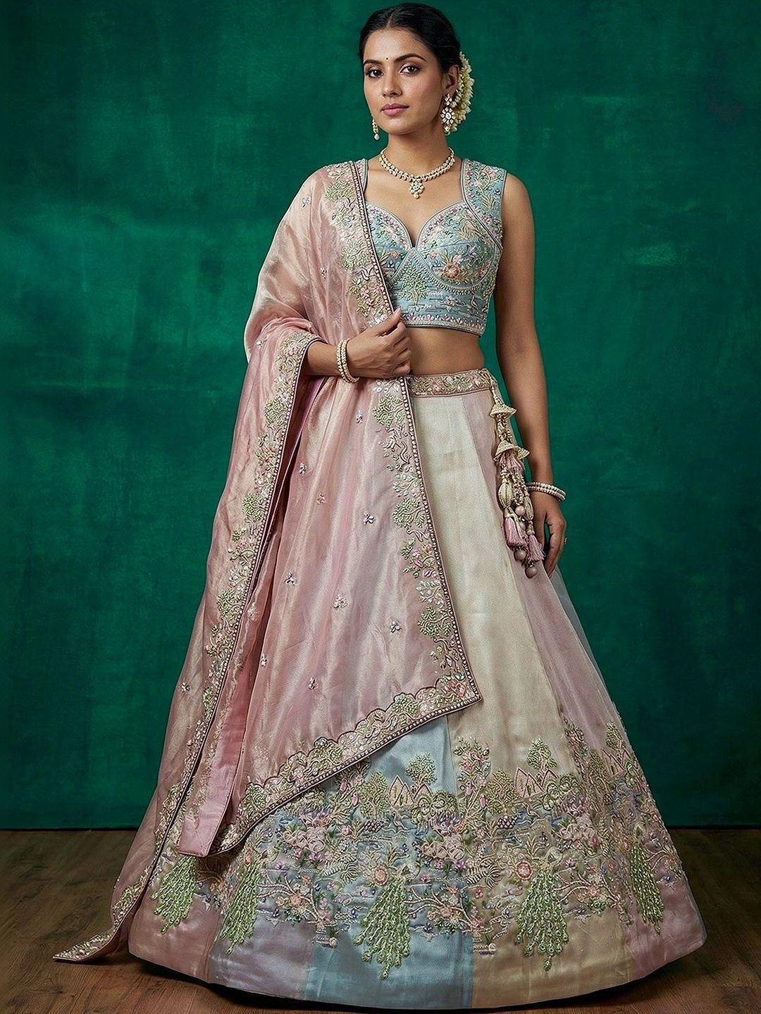 panchhi Embroidered Beads and Stones Semi-Stitched Lehenga & Blouse With Dupatta-picture-53