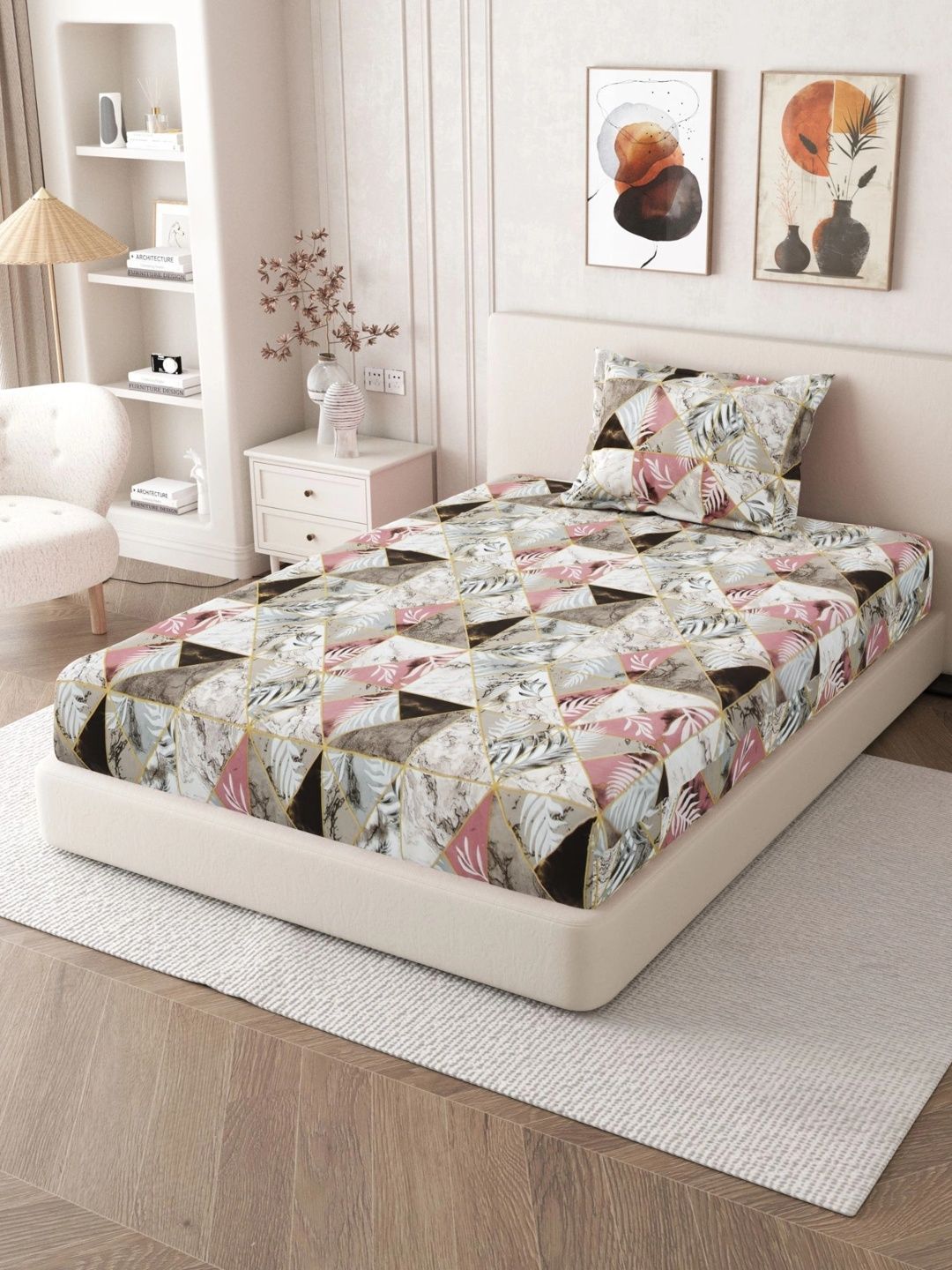 Homeful Style Brown Floral 160 TC Single Bedsheet with 1 Pillow Covers-picture-12