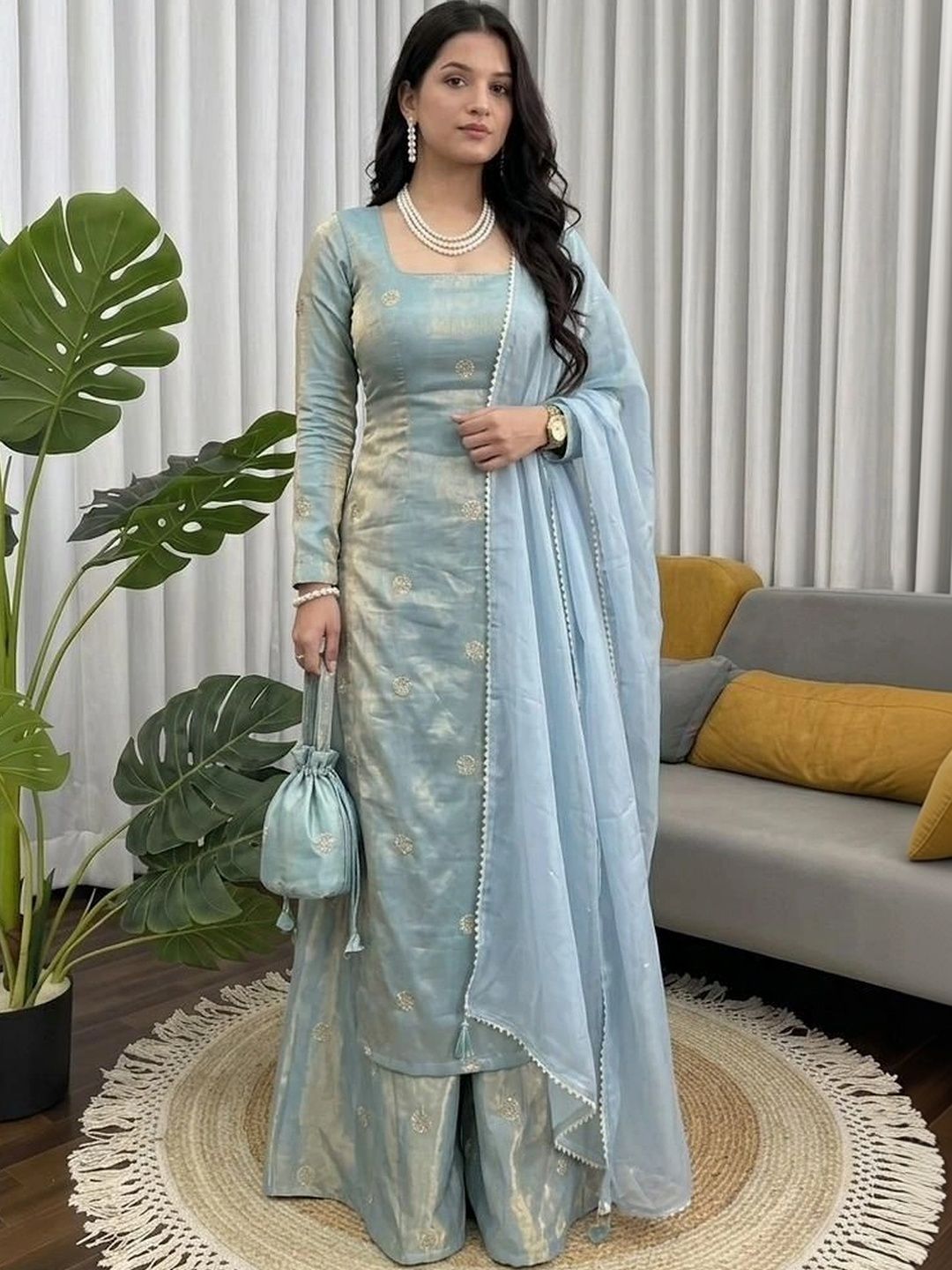 SHREE KHODAL FASHION Women Ethnic Motifs Embroidered Regular Thread Work Kurta with Sharara & With Dupatta-picture-13