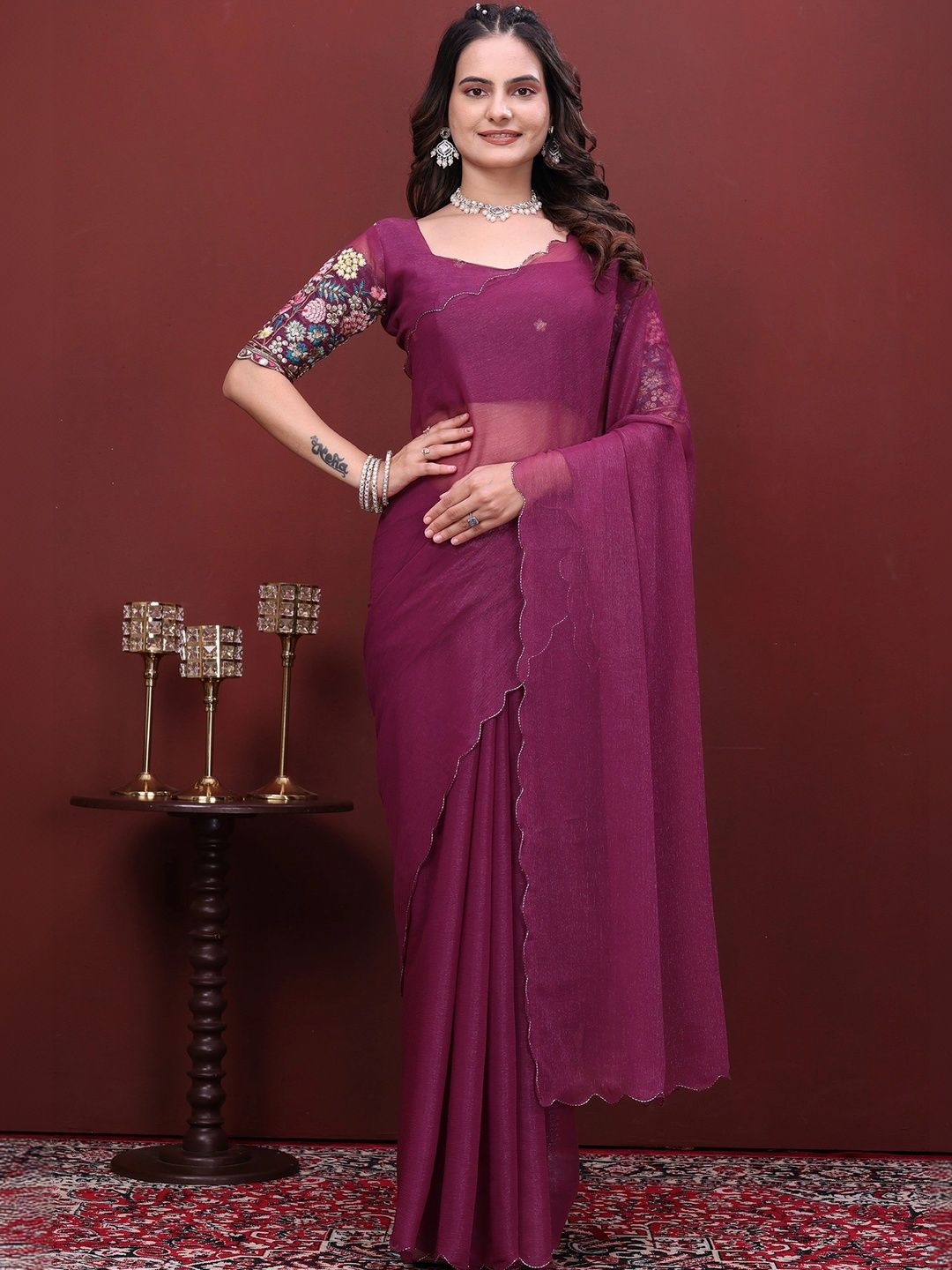 all about you Floral Embroidered Tissue Designer Saree-image-8