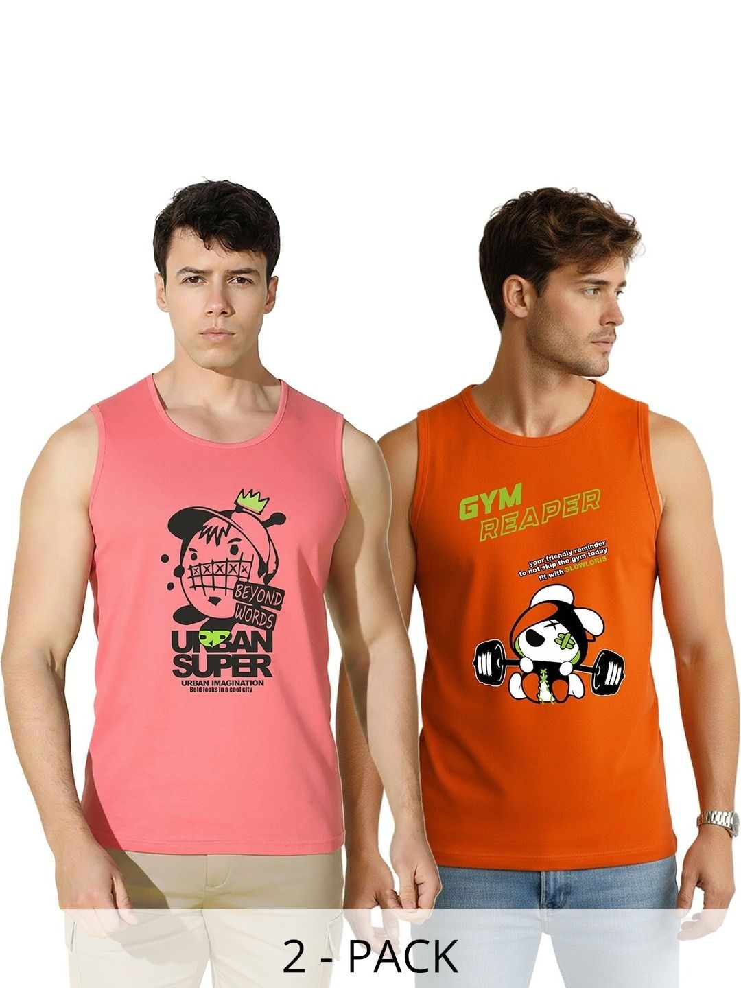 MINISTRY OF FRIENDS Pack of 2 Printed Cotton Gym Vest-picture-24