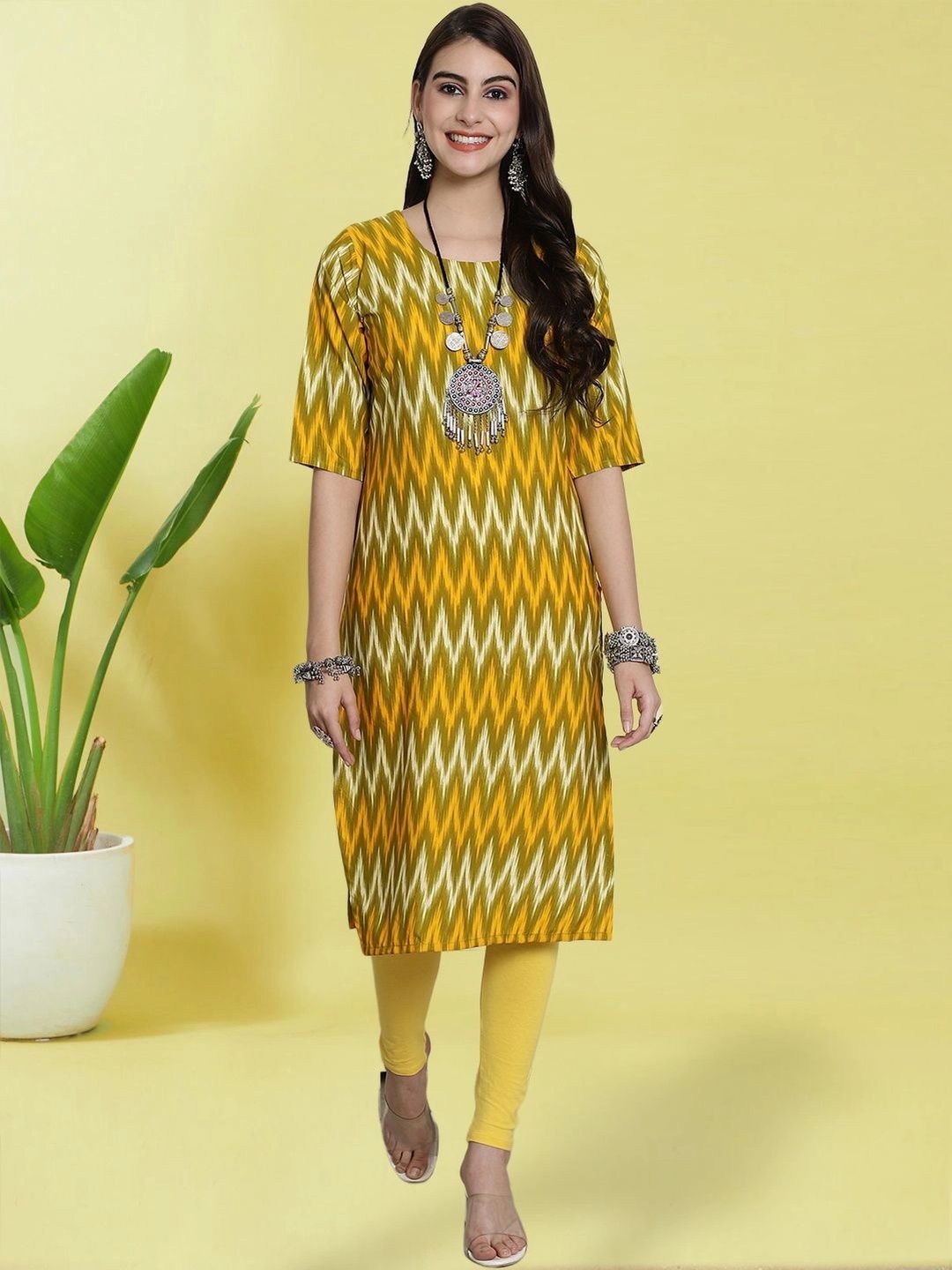 HERE&NOW Women Geometric Printed Crepe Kurta-picture-24