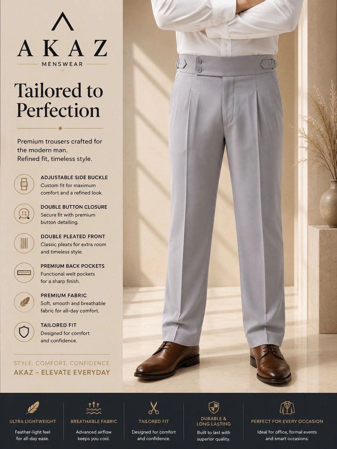 Akaz Men Tailored Flared Easy Wash Trousers-picture-17