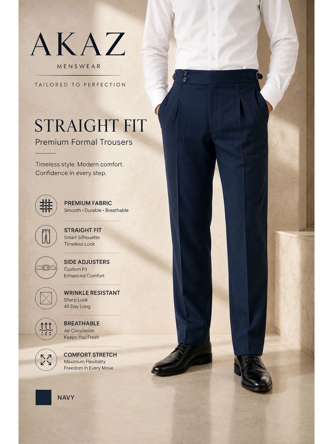 Akaz Men Tailored Flared Easy Wash Trousers-picture-16