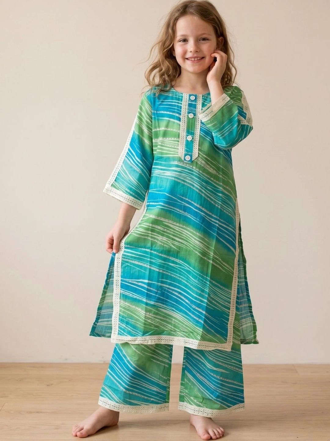 HOUSE OF IQF Girls Dyed Regular Pure Cotton Kurta with Palazzos-image-48