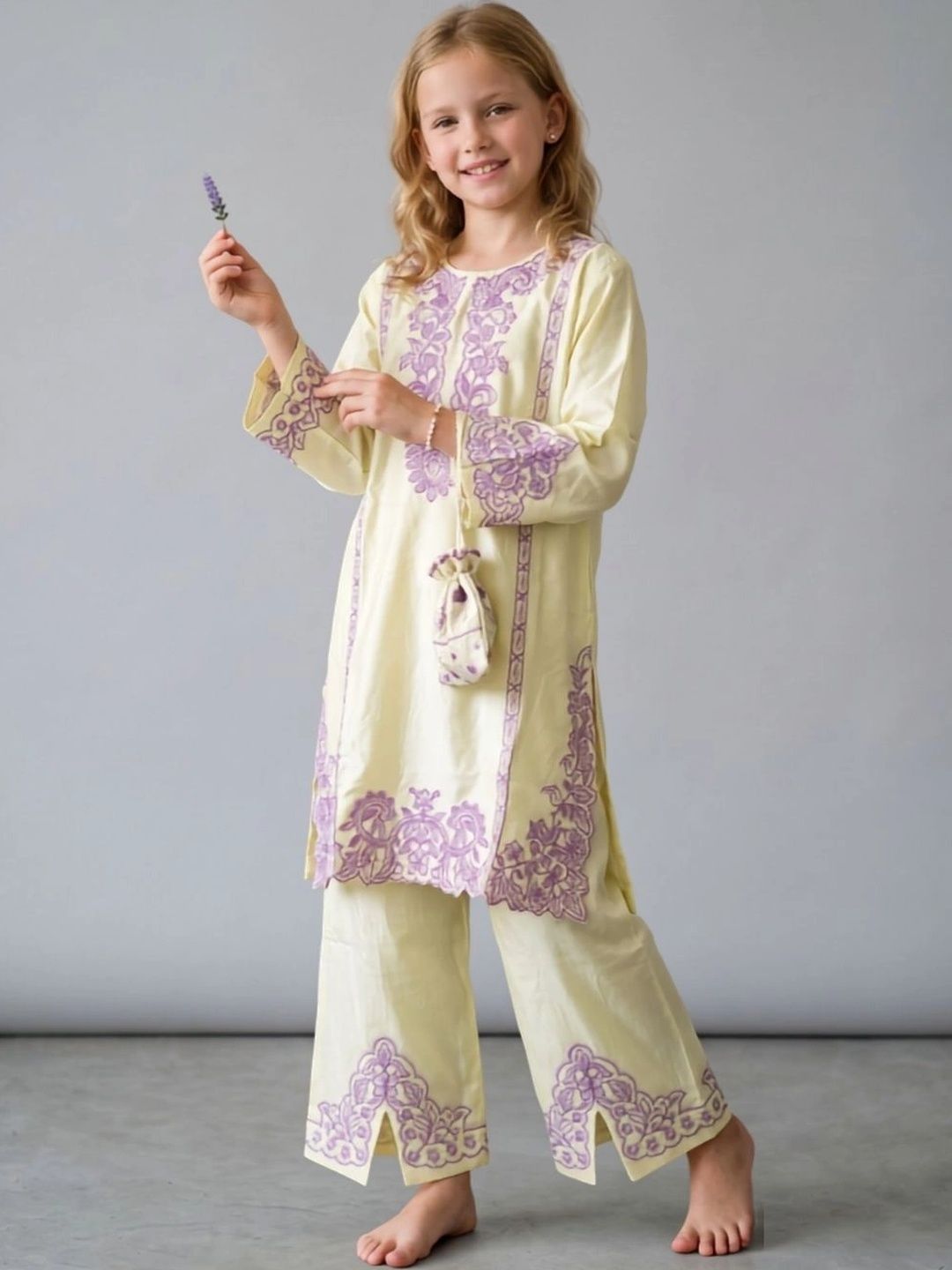 HOUSE OF IQF Girls Ethnic Motifs Embroidered Regular Thread Work Pure Cotton Kurta with Palazzos-picture-56