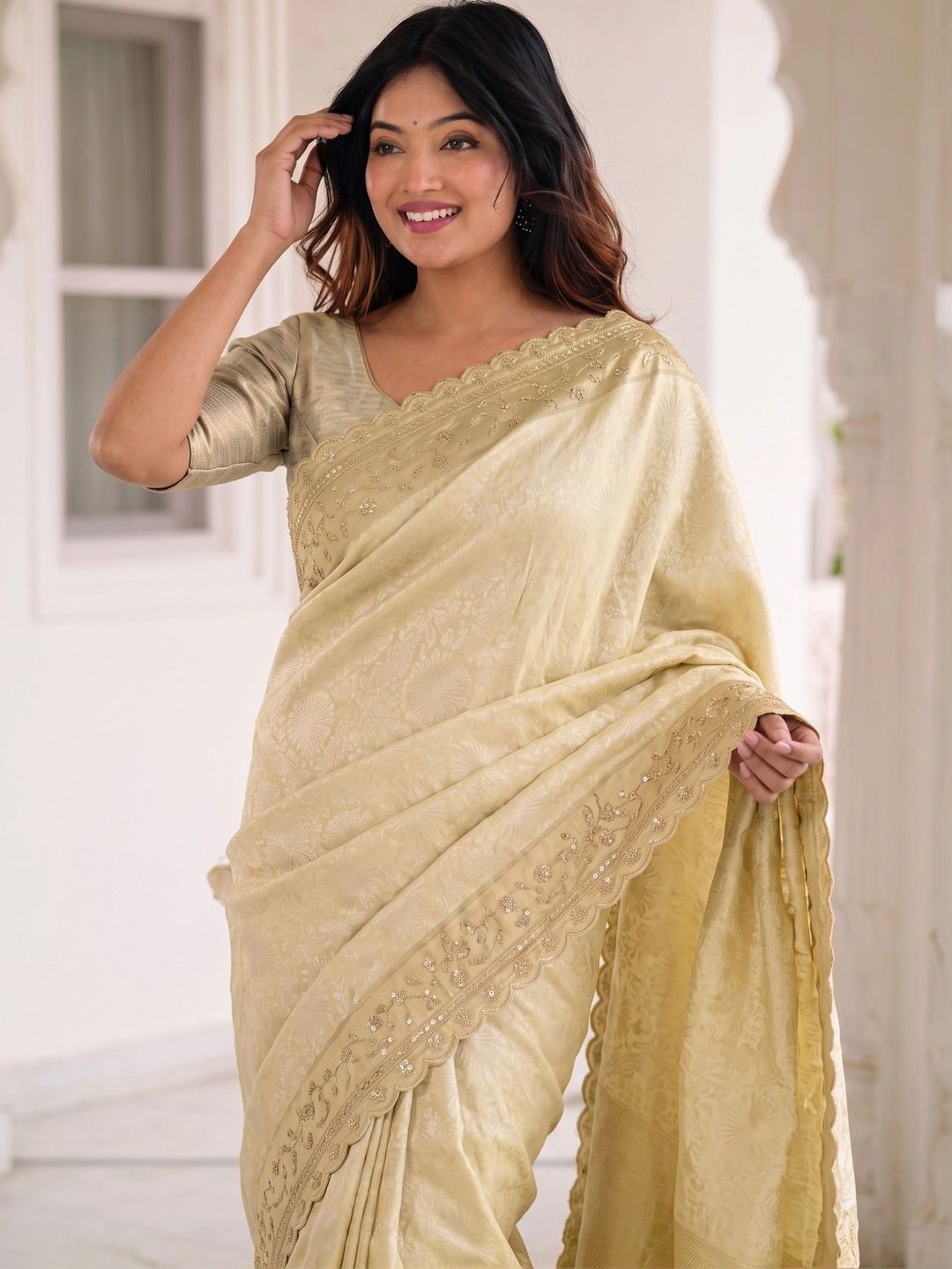 Anouk Woven Design Embroidered Silk Blend Banarasi Saree-picture-17