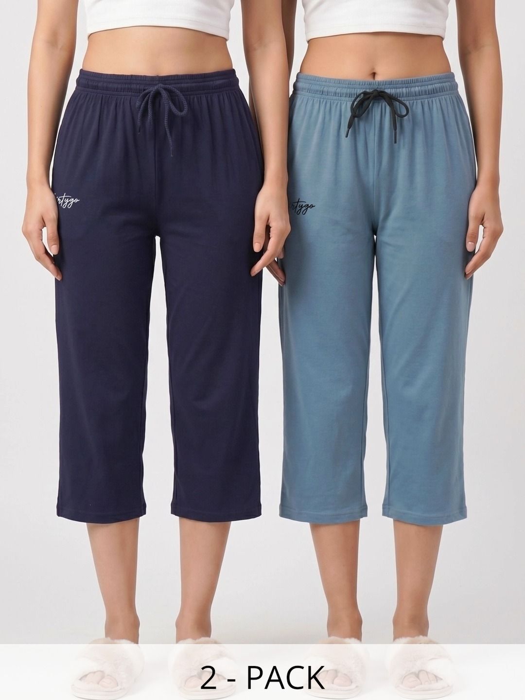 FFLIRTYGO Pack Of 2 Pure Cotton Mid-Rise Lounge Pants-image-37