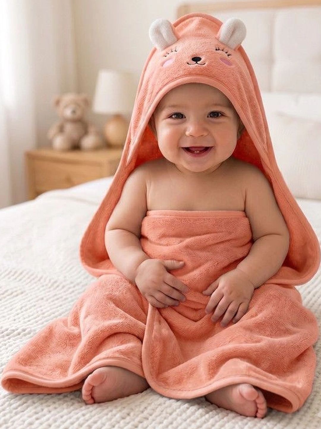 Weftora Peach-Coloured 1 Printed 300 GSM Bath Towel-image-12