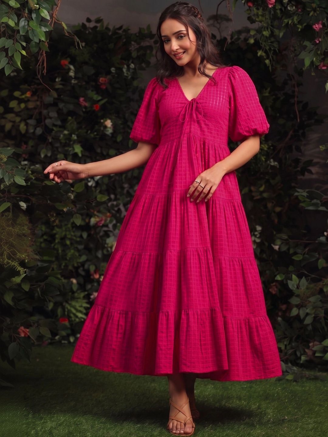 MS RETAIL Puff Sleeve A-Line Midi Dress-picture-43