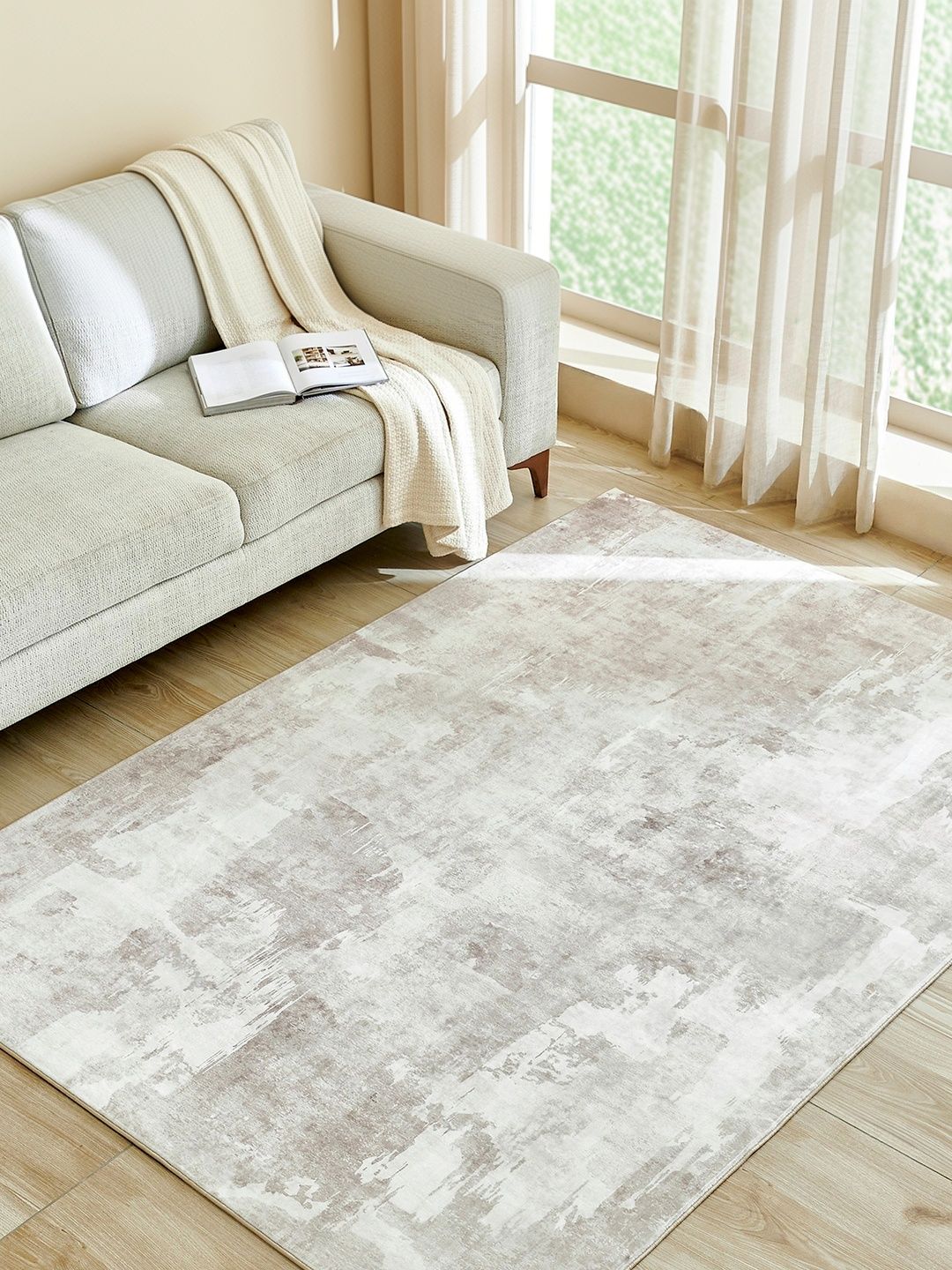 Home Centre Grey Abstract Polyester Carpet-picture-17