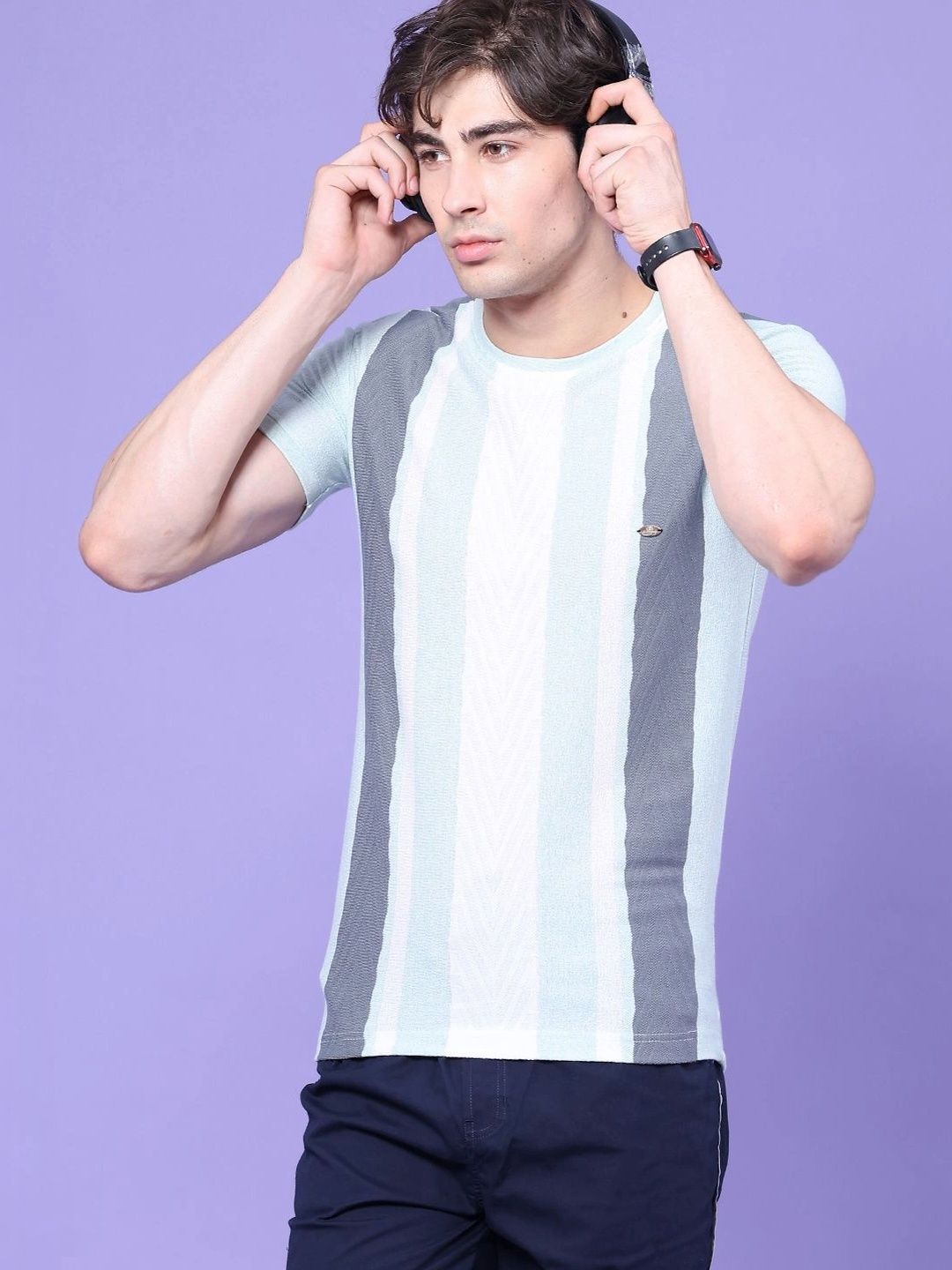 V-Mart Men Striped Slim Fit T-shirt-picture-26