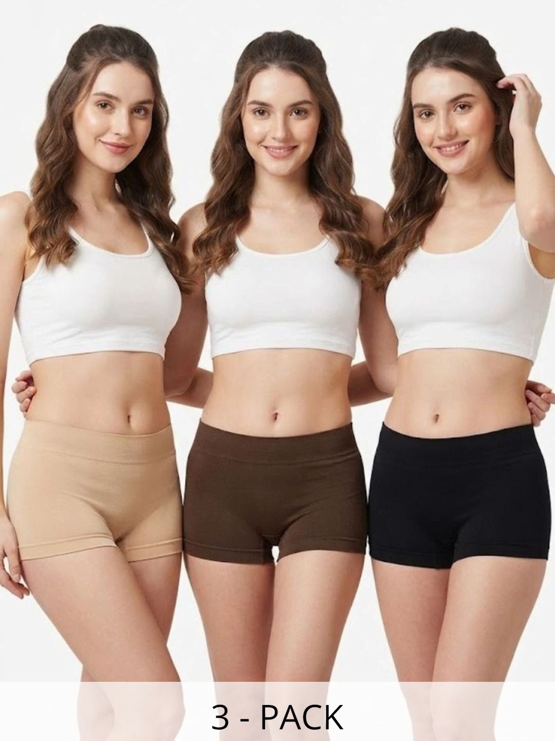 Elen Vosky Women Pack of 3 Cotton Mid-Rise Shorts-picture-56