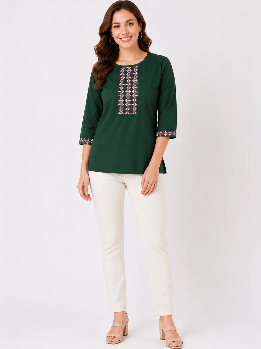 Rashmi Shree Creation Geometric Embroidered Cotton Blend Top-image-10