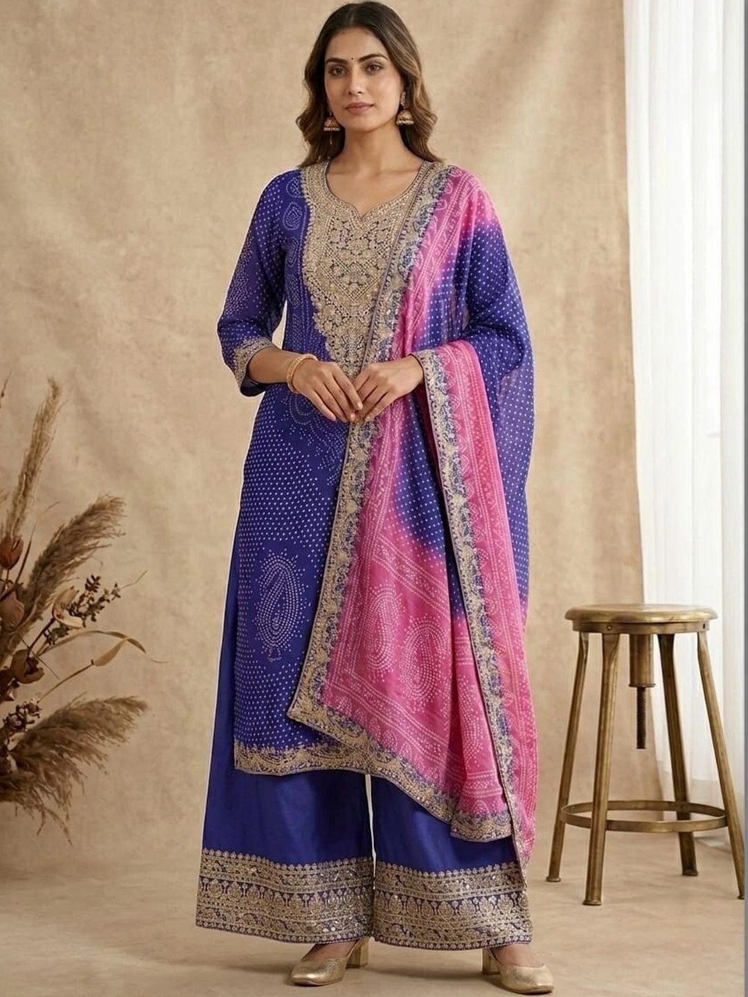 all about you Women Ethnic Motifs Embroidered Regular Thread Work Kurta with Palazzos & With Dupatta-picture-5