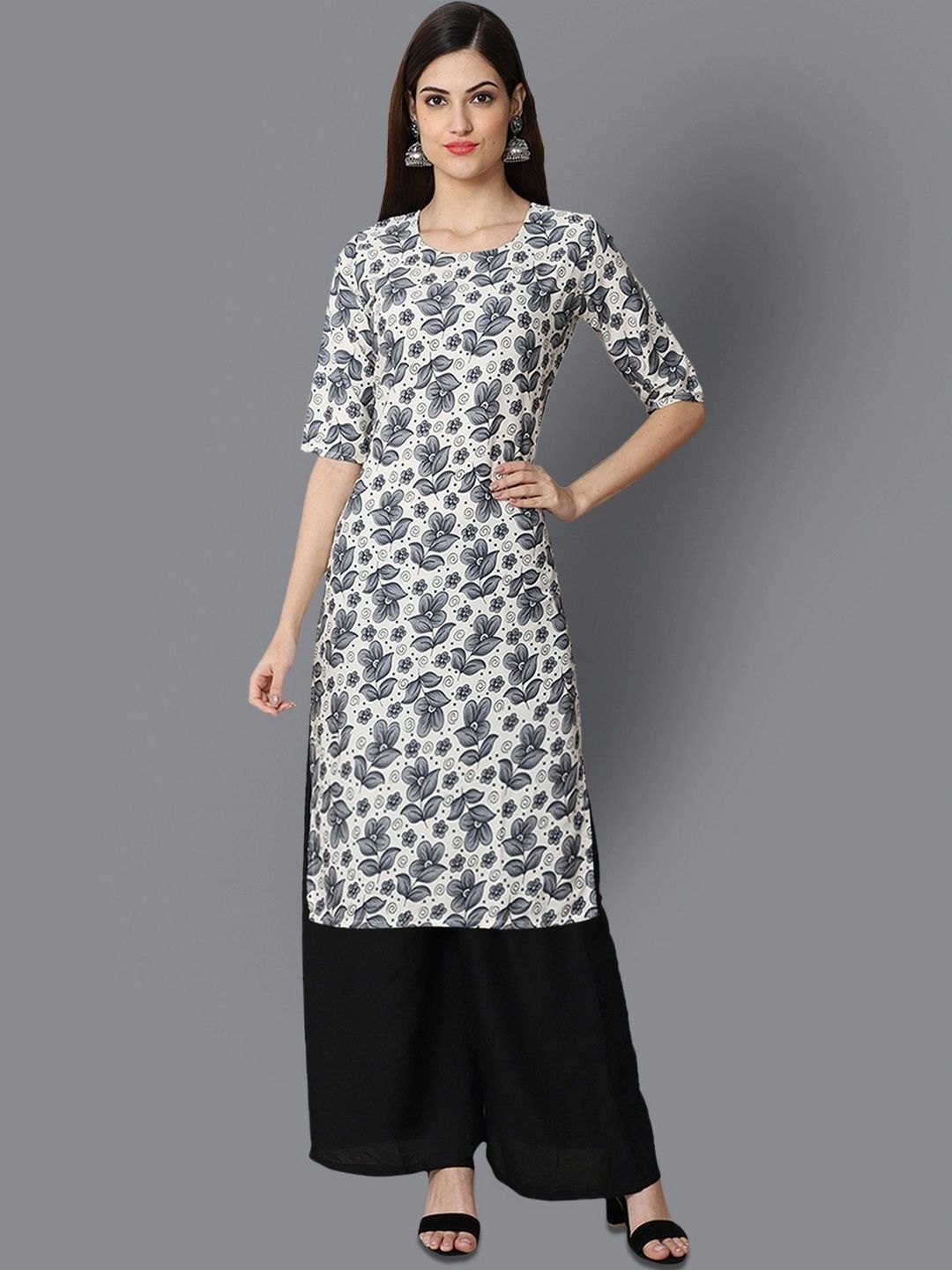 HERE&NOW Women Pack of 3 Ethnic Motifs Printed Crepe Kurtas-picture-35