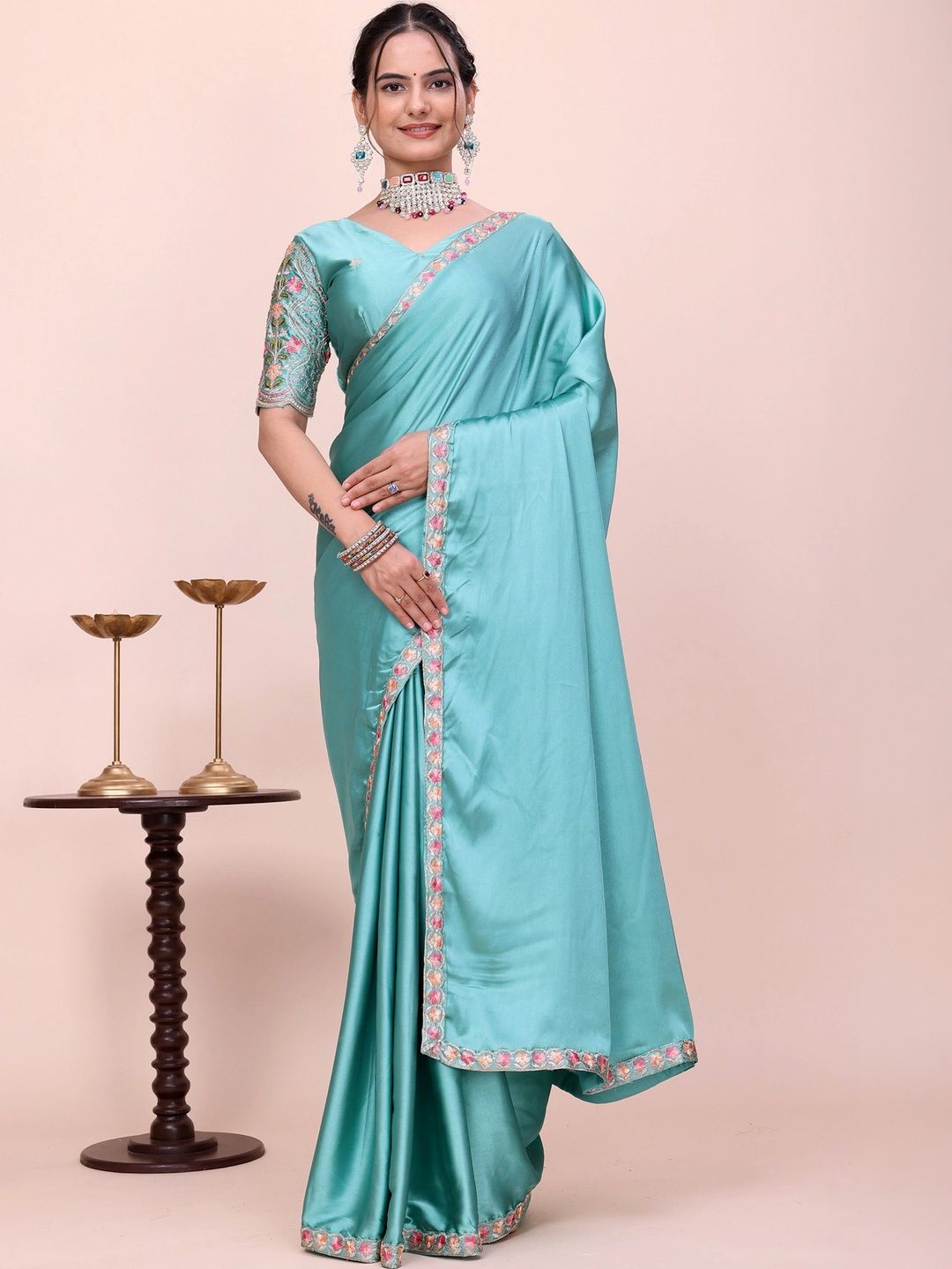 all about you Embroidered Satin Designer Saree-picture-23